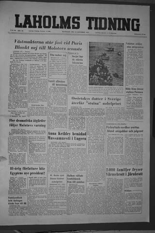 Förstasidan, Måndag 22 november 1954