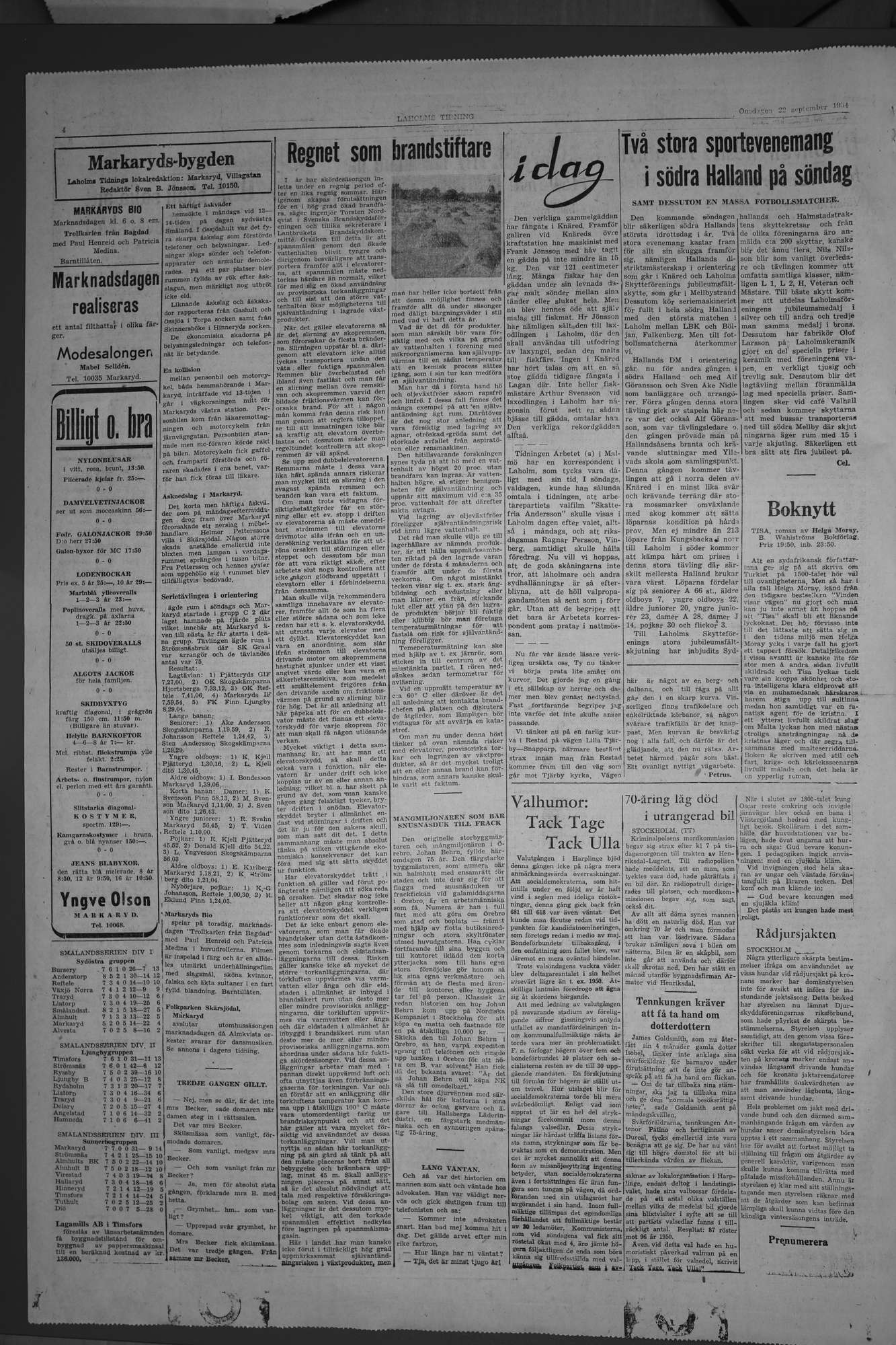 Laholms Tidning Onsdag 22 september 1954, sida 4