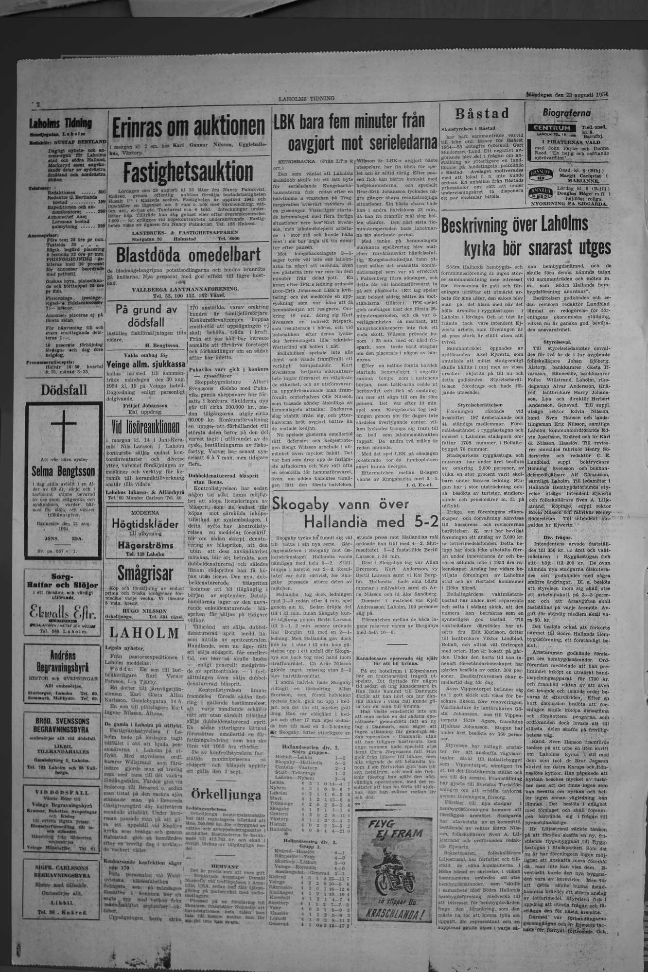 Laholms Tidning Måndag 23 augusti 1954, sida 2