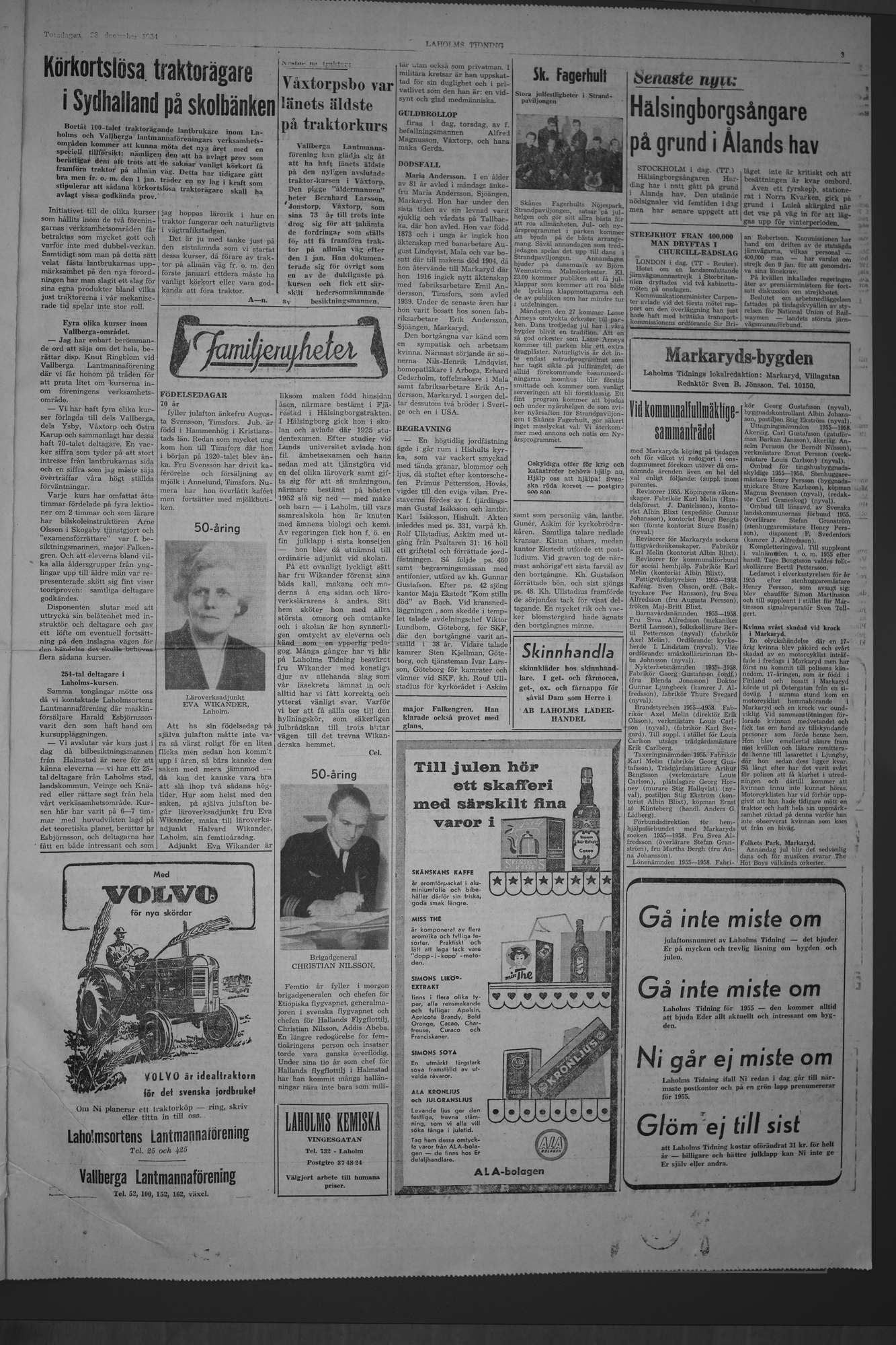 Laholms Tidning Torsdag 23 december 1954, sida 3