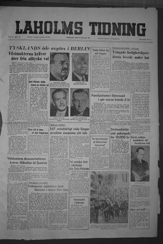 Förstasidan, Lördag 23 januari 1954