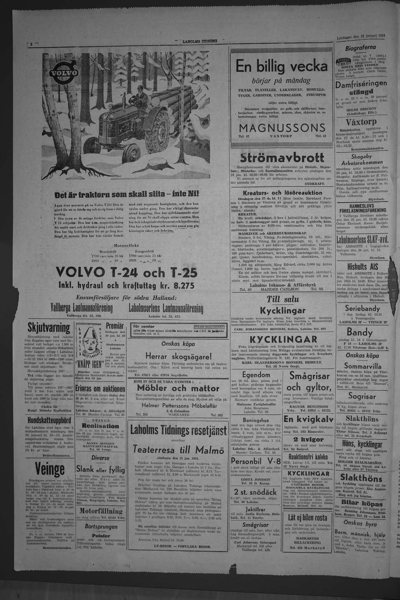 Laholms Tidning Lördag 23 januari 1954, sida 2