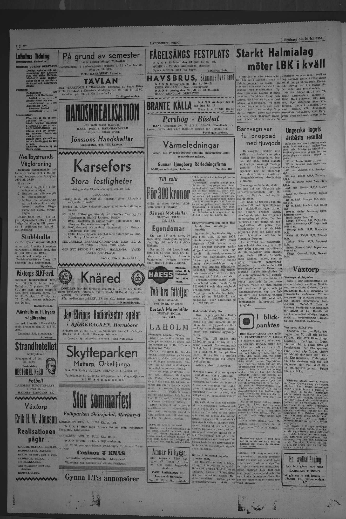 Laholms Tidning Fredag 23 juli 1954, sida 2