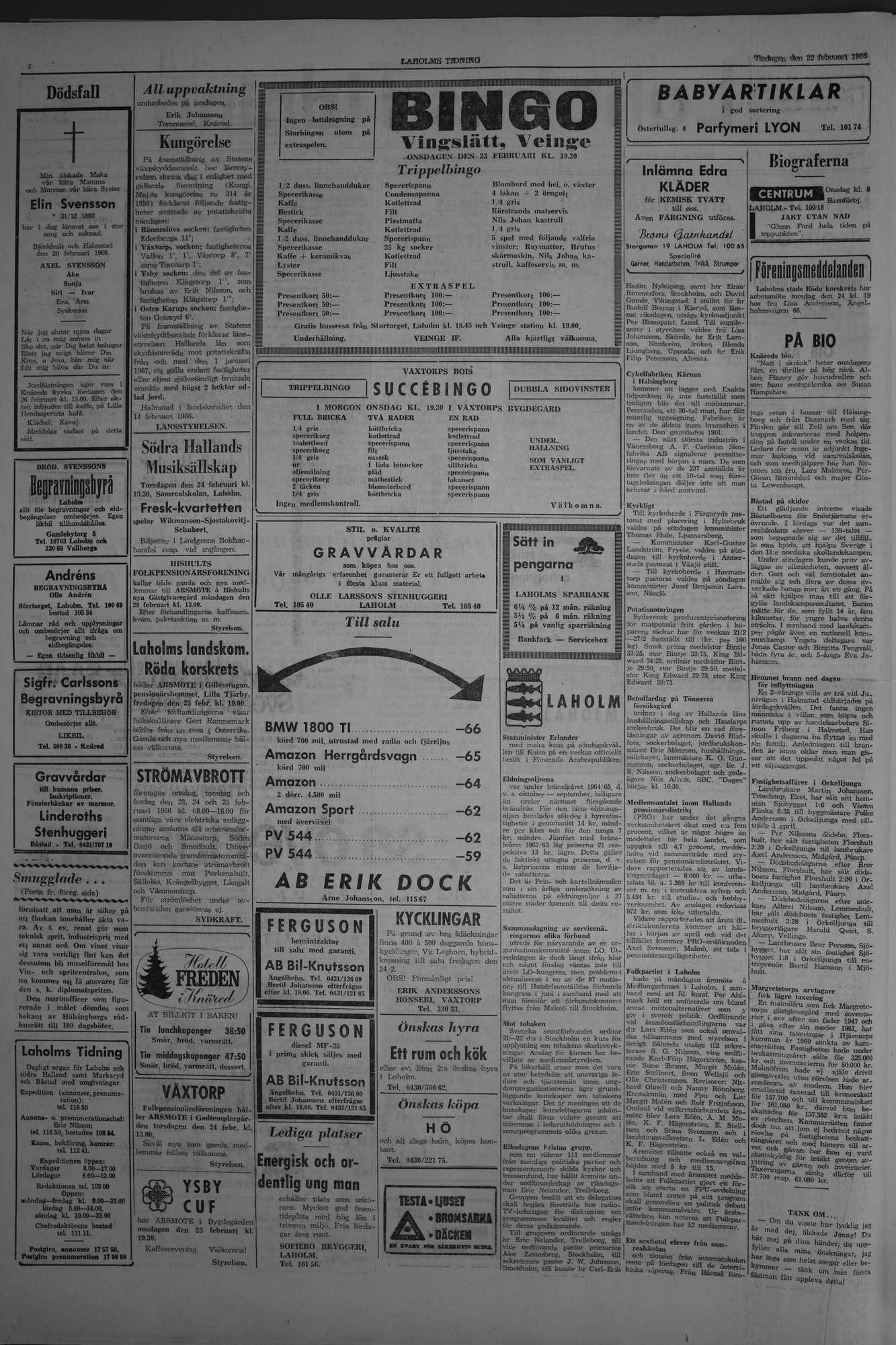 Laholms Tidning Tisdag 22 februari 1966, sida 2