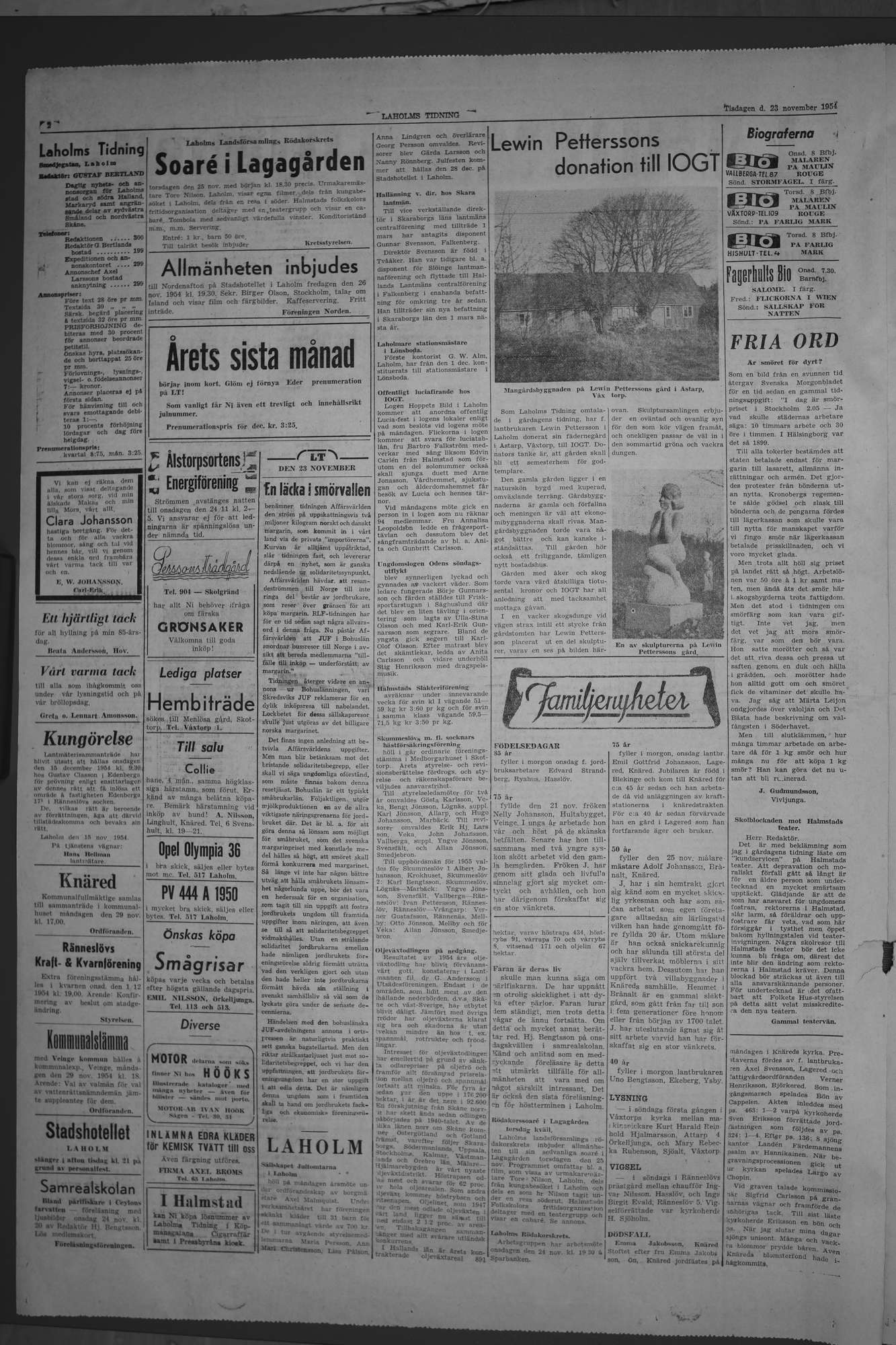 Laholms Tidning Tisdag 23 november 1954, sida 2