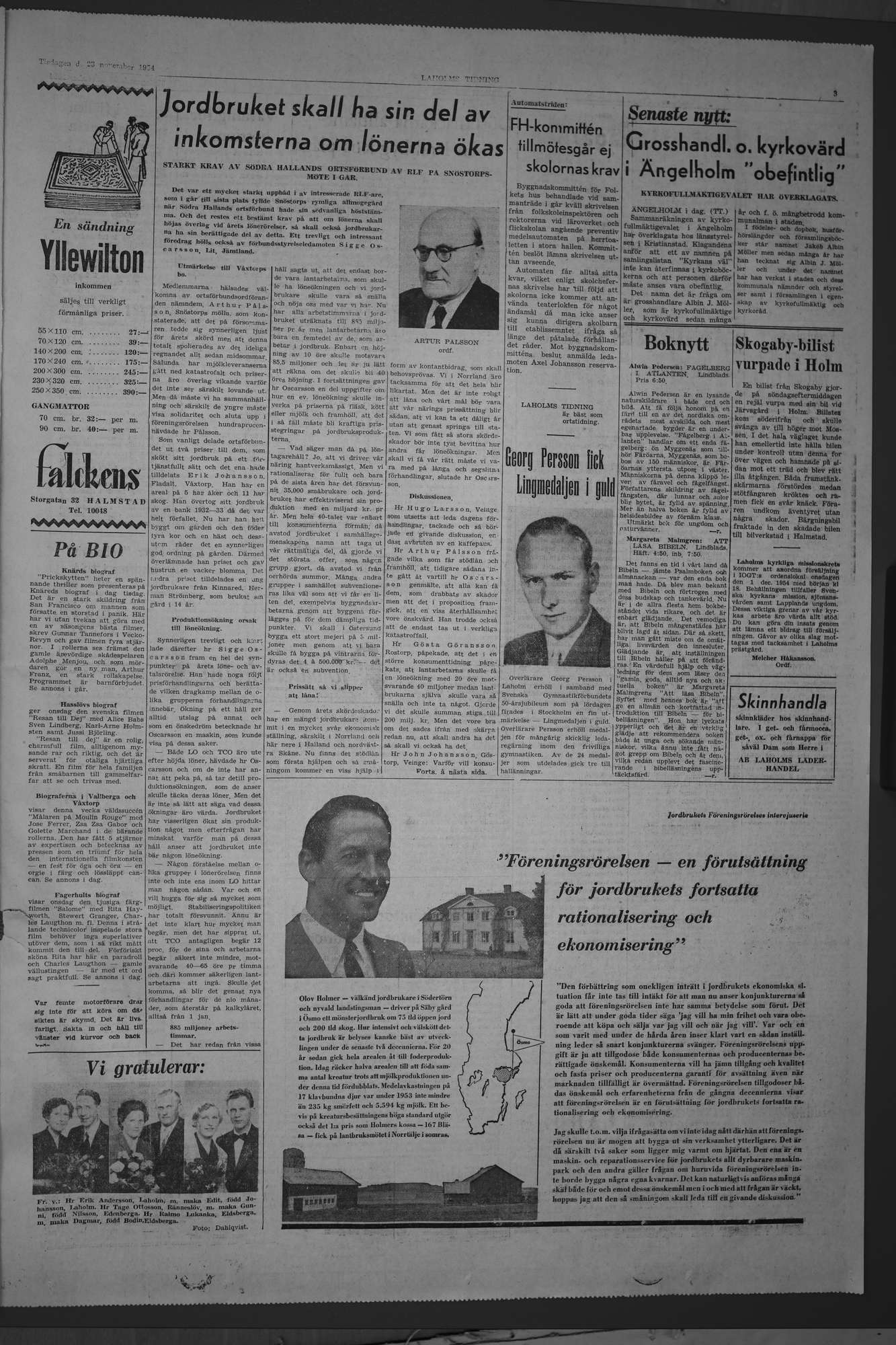 Laholms Tidning Tisdag 23 november 1954, sida 3