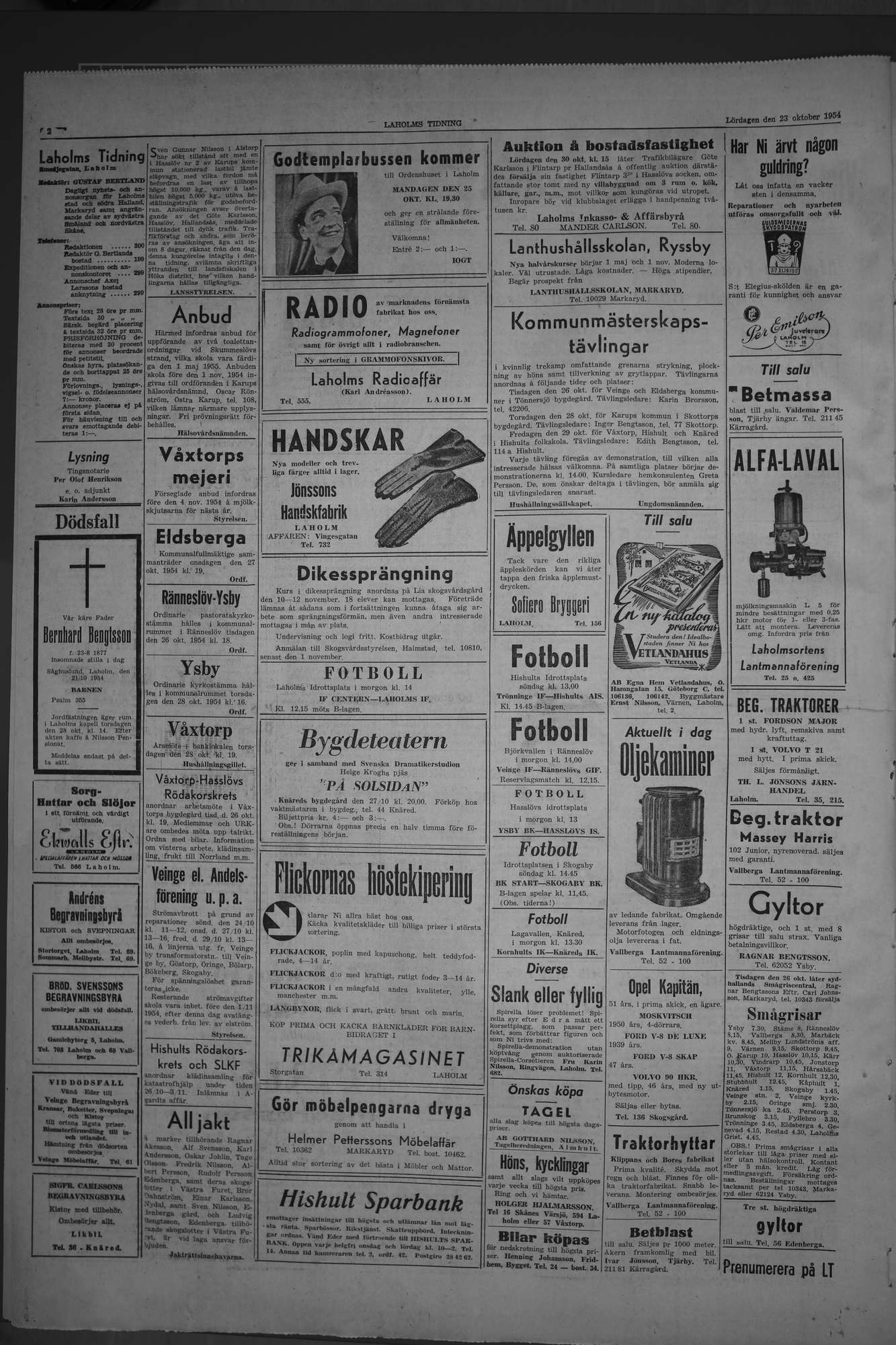 Laholms Tidning Lördag 23 oktober 1954, sida 2