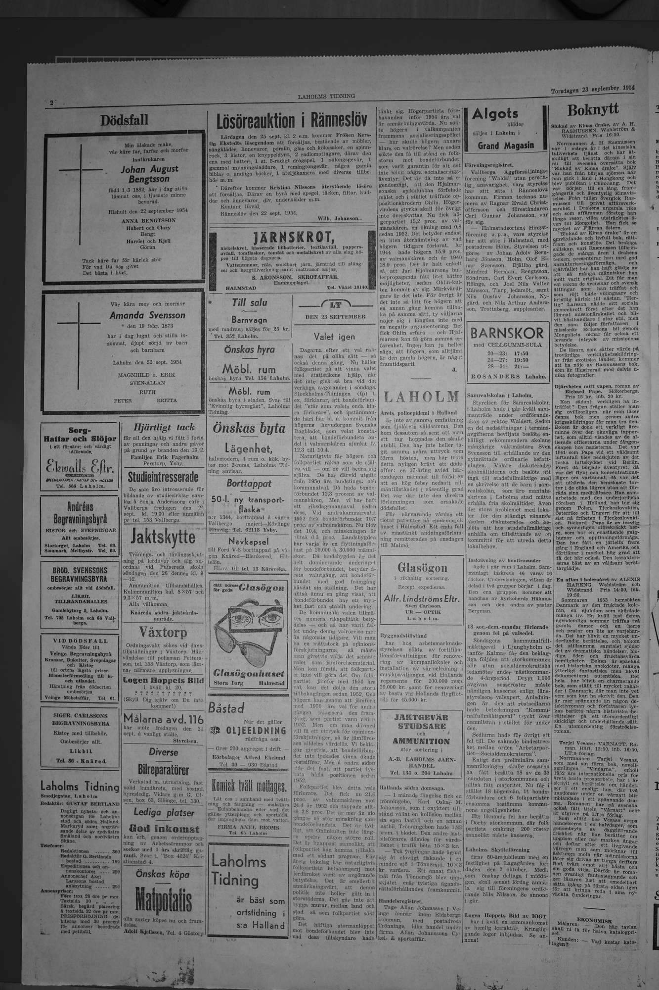 Laholms Tidning Torsdag 23 september 1954, sida 2