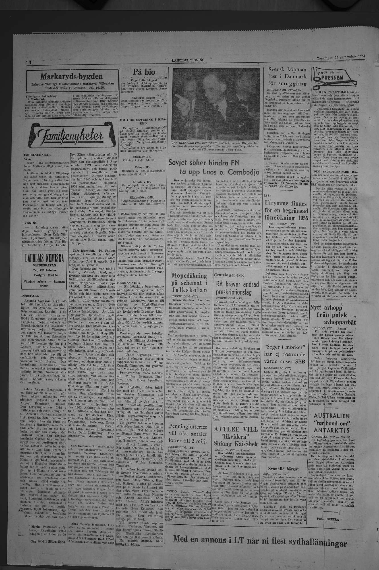 Laholms Tidning Torsdag 23 september 1954, sida 4
