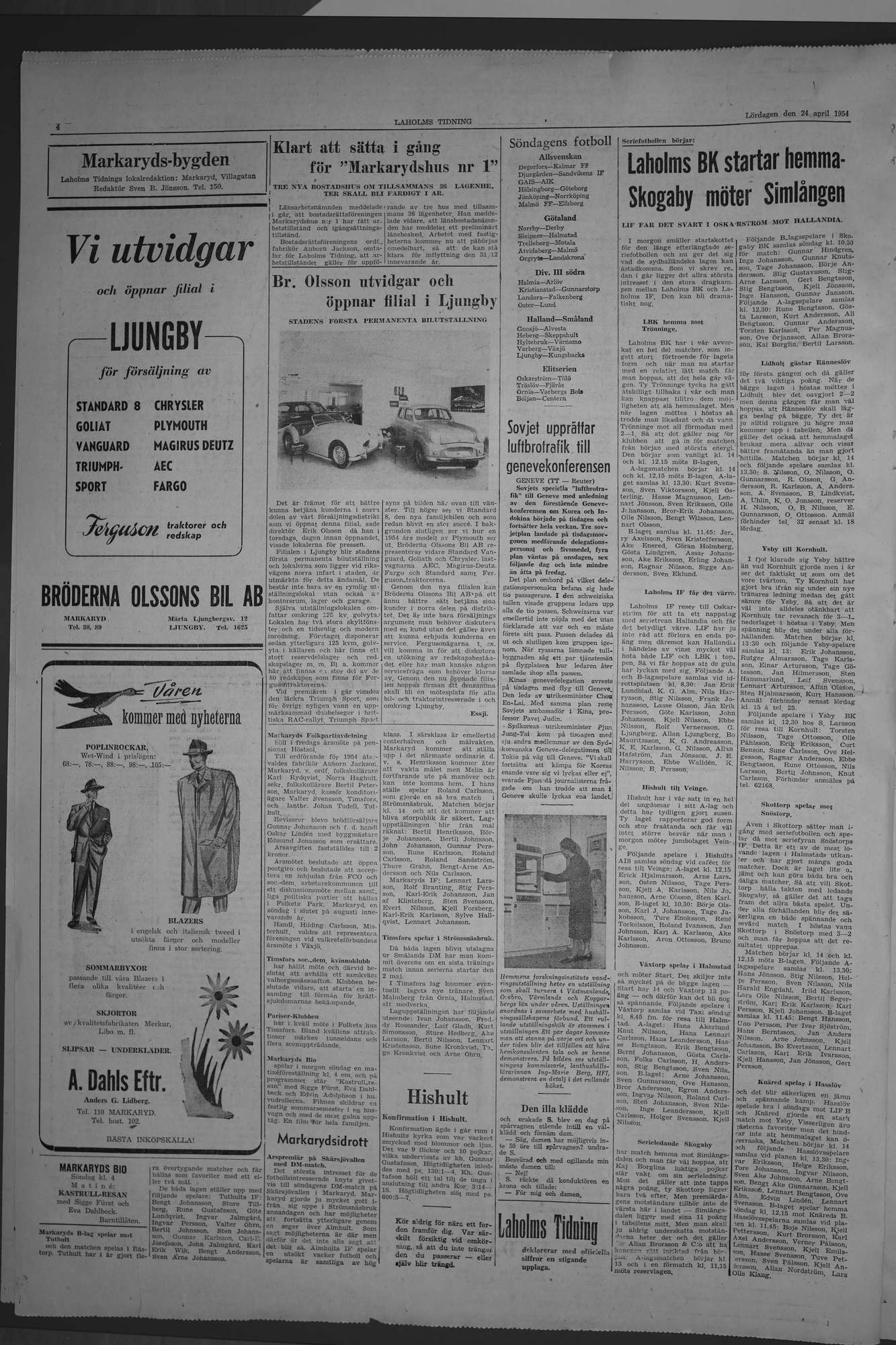 Laholms Tidning Lördag 24 april 1954, sida 4