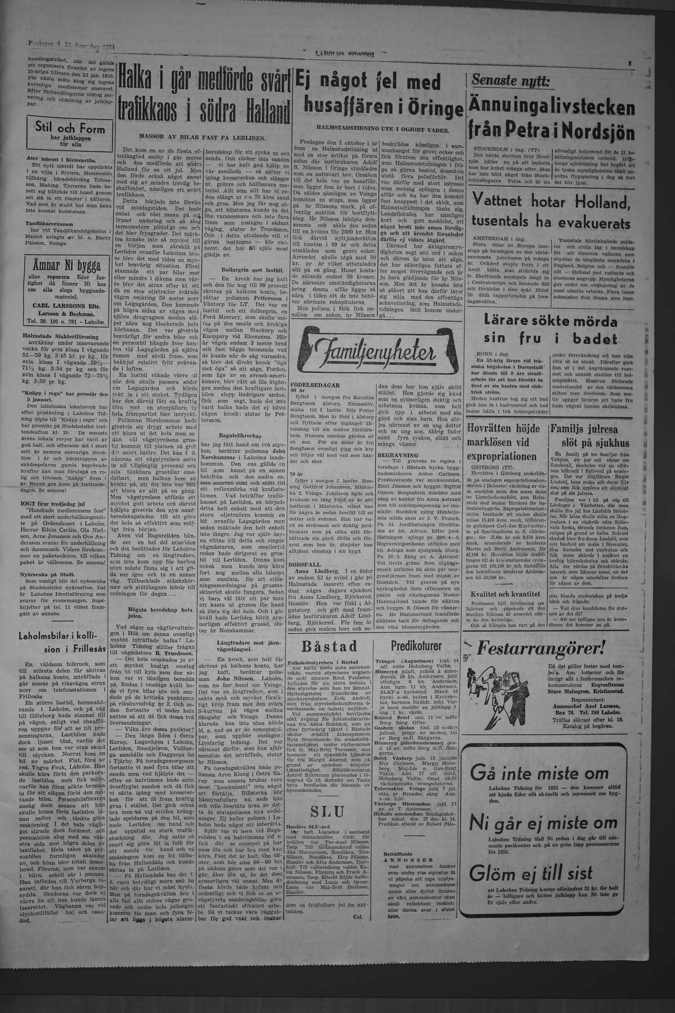 Laholms Tidning Fredag 24 december 1954, sida 3