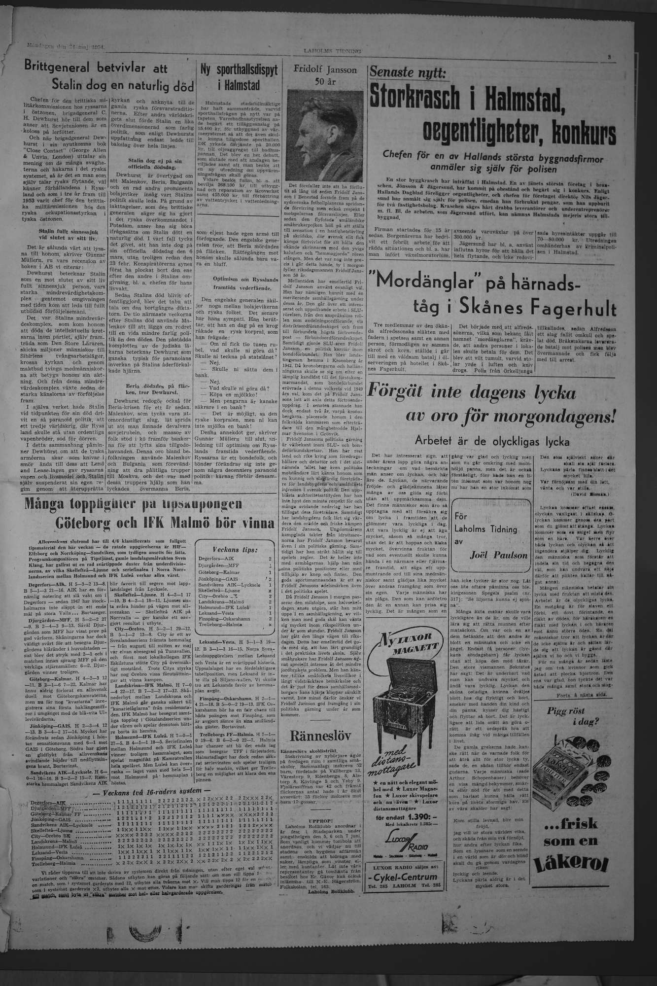 Laholms Tidning Måndag 24 maj 1954, sida 3