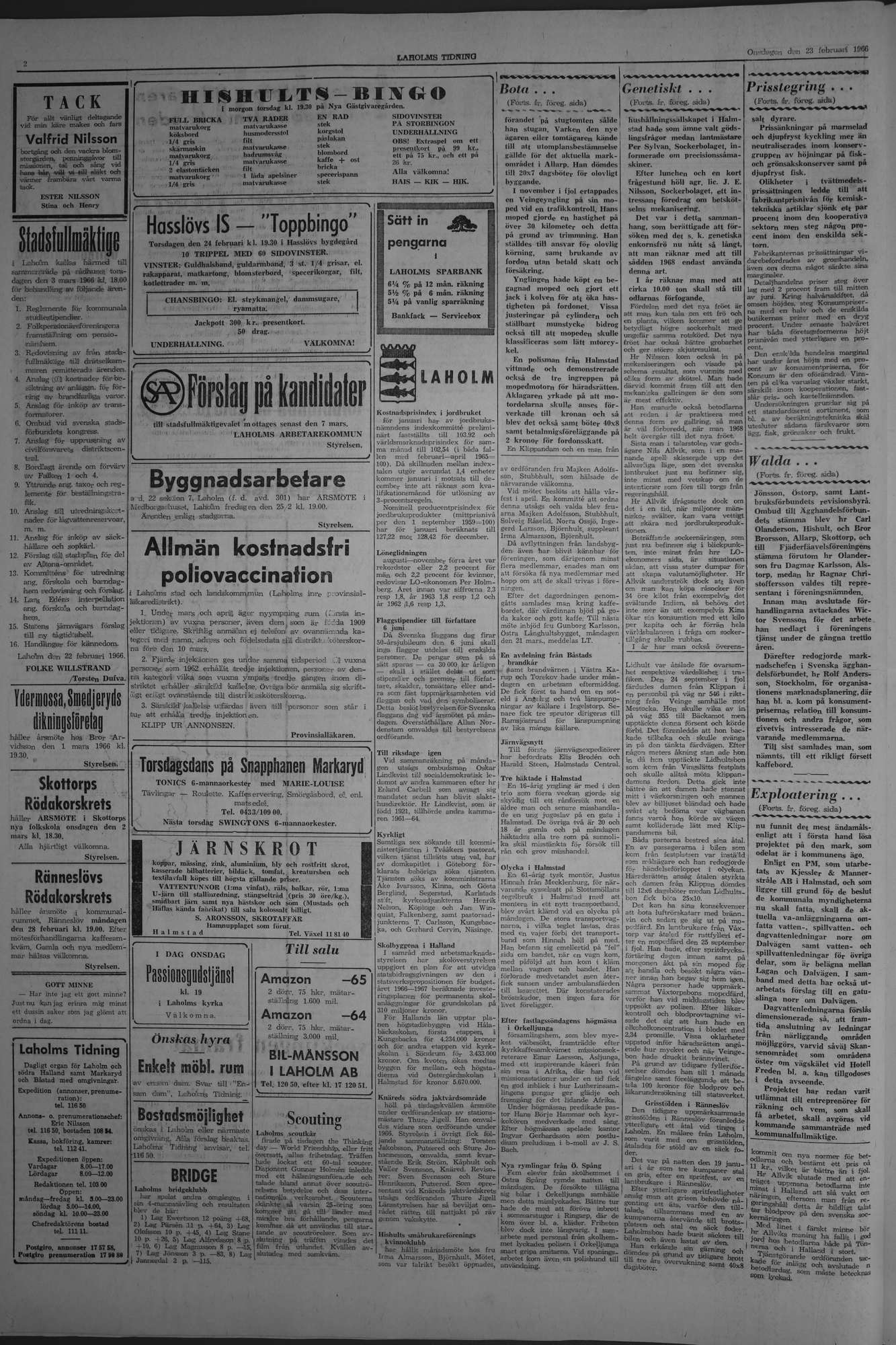 Laholms Tidning Onsdag 23 februari 1966, sida 2