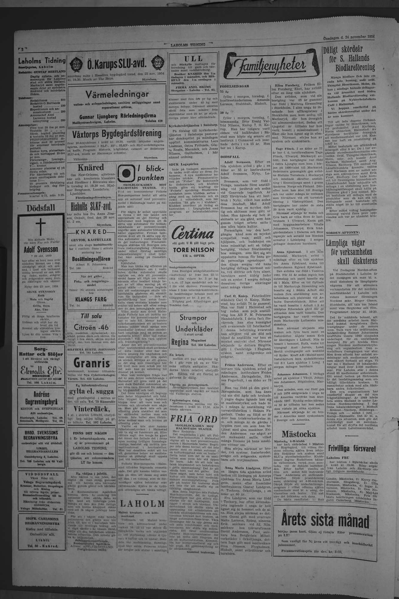 Laholms Tidning Onsdag 24 november 1954, sida 2