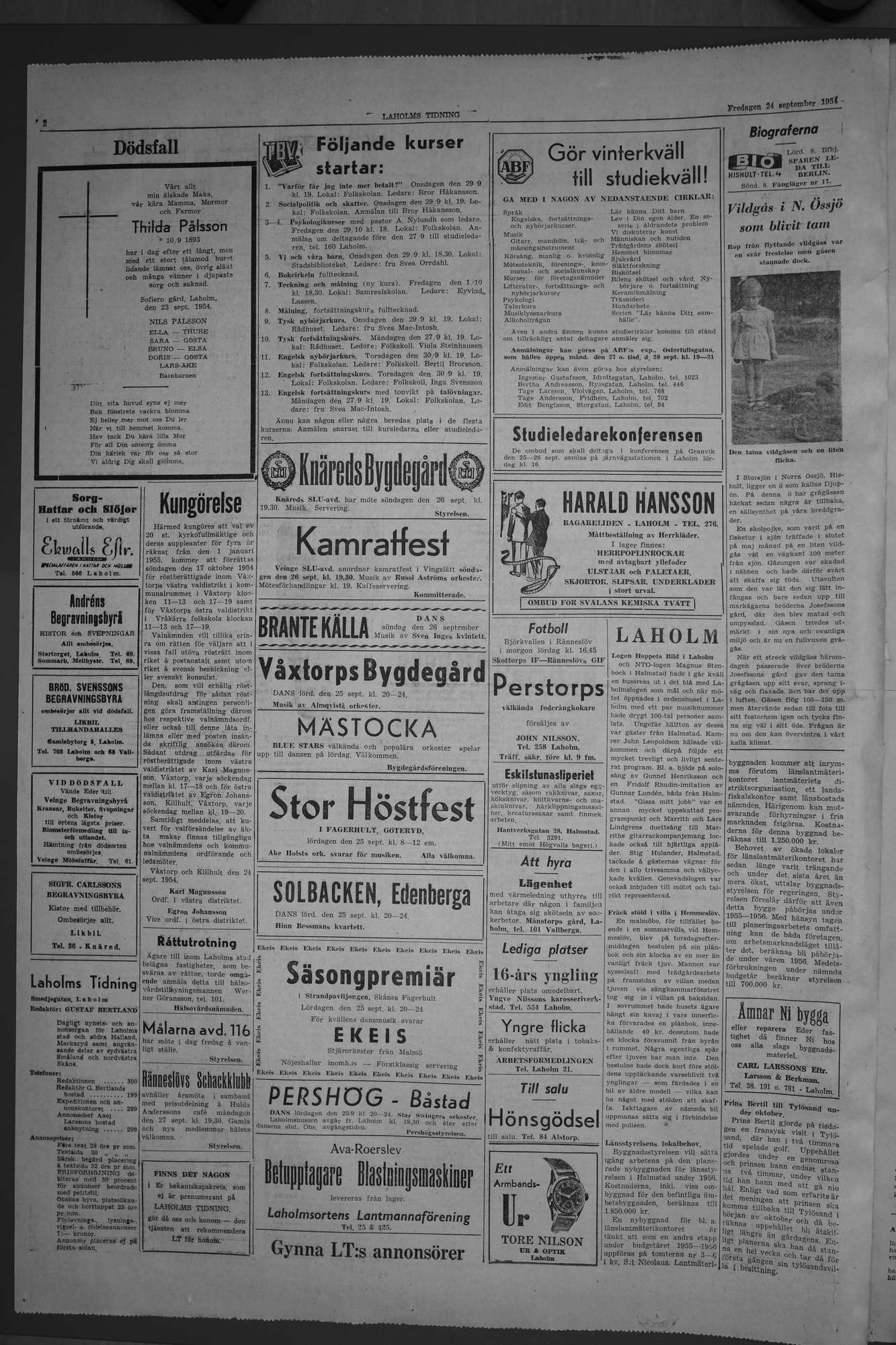 Laholms Tidning Fredag 24 september 1954, sida 2