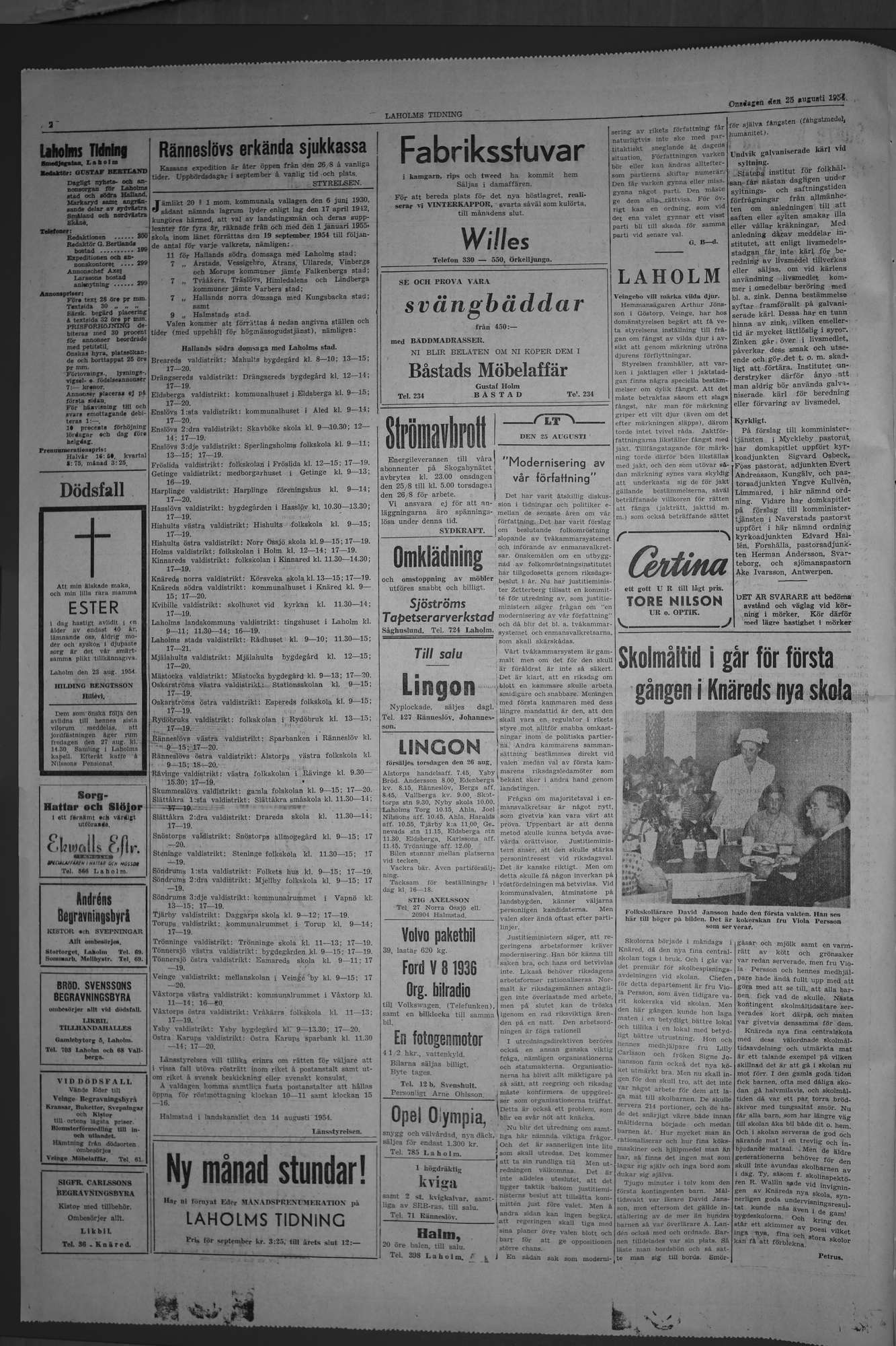 Laholms Tidning Onsdag 25 augusti 1954, sida 2