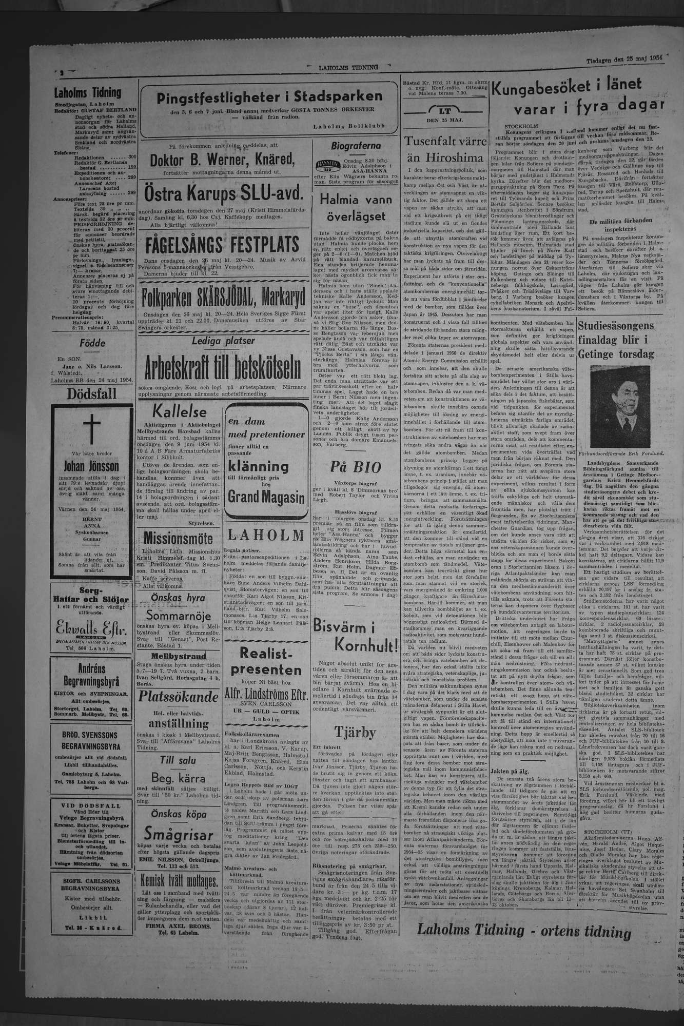 Laholms Tidning Tisdag 25 maj 1954, sida 2