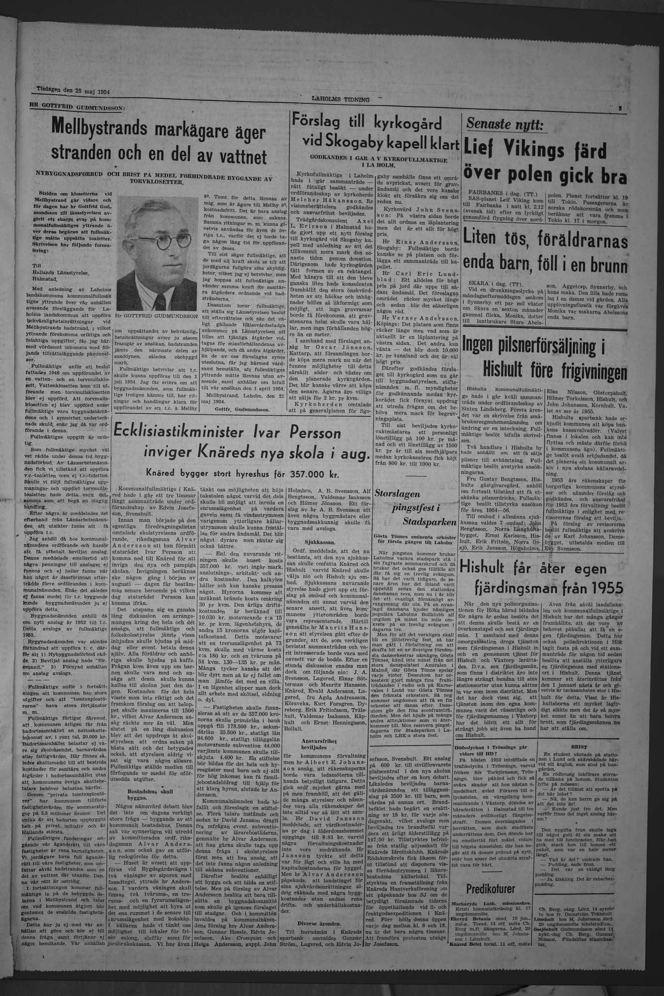 Laholms Tidning Tisdag 25 maj 1954, sida 3