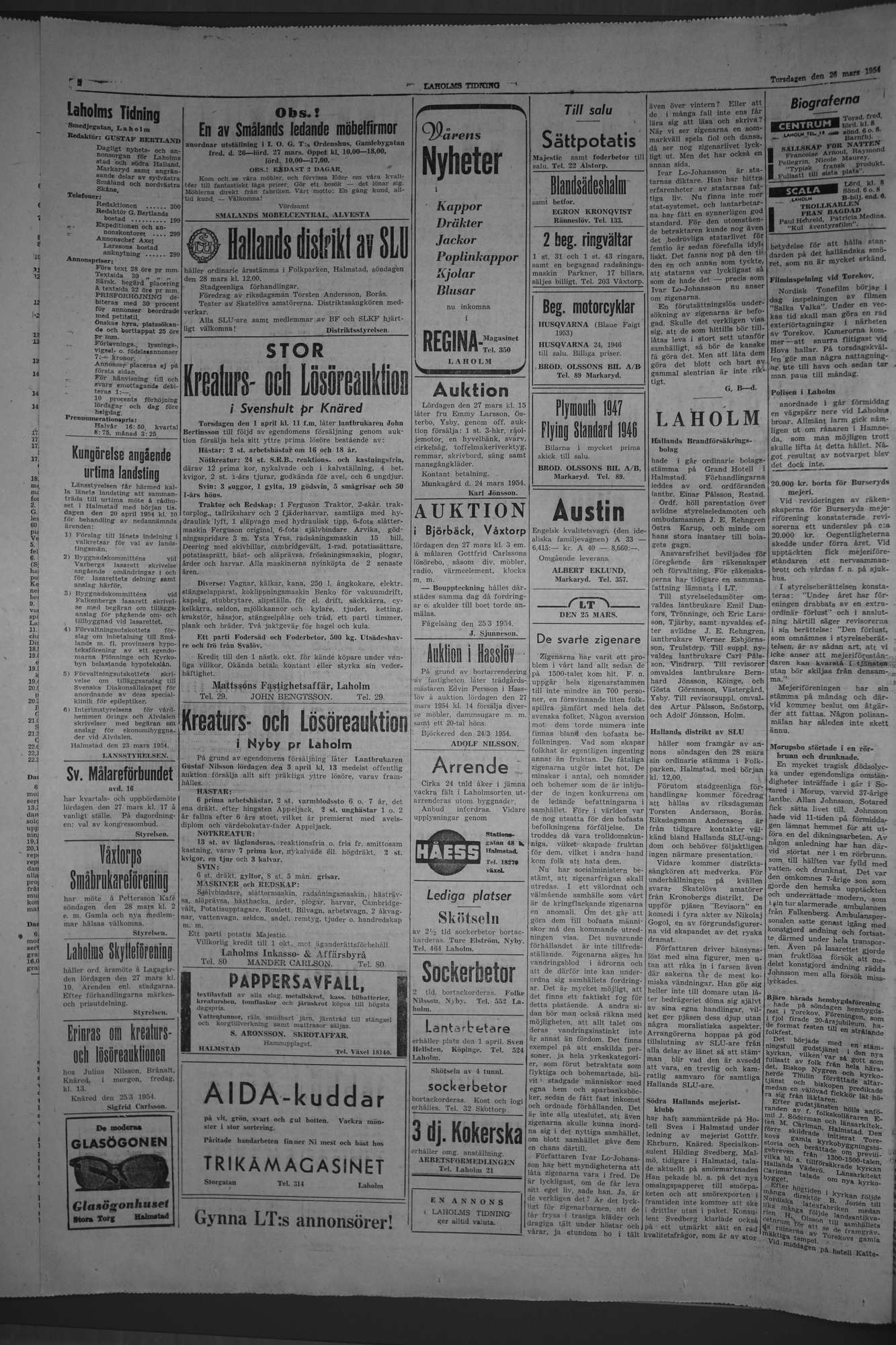 Laholms Tidning Torsdag 25 mars 1954, sida 2