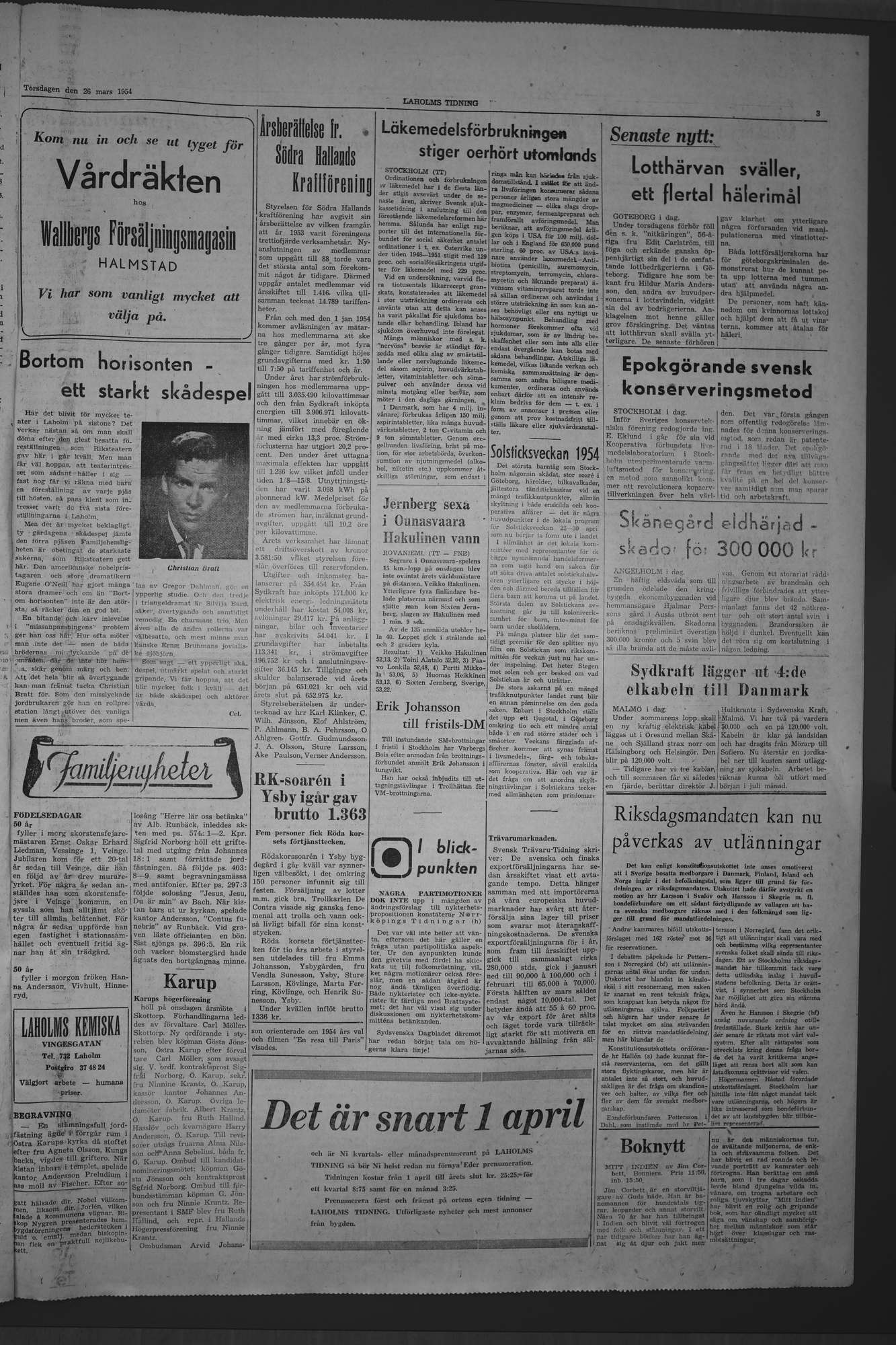 Laholms Tidning Torsdag 25 mars 1954, sida 3