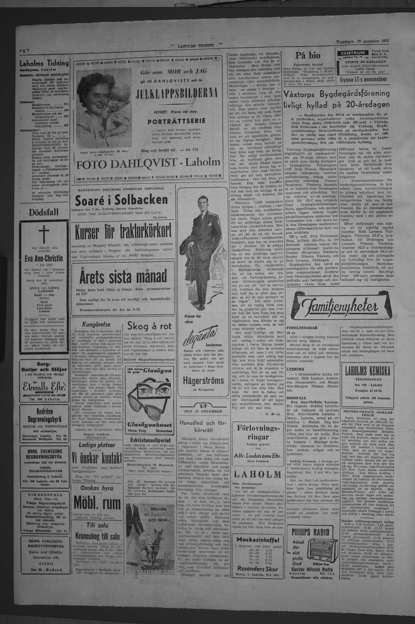 Laholms Tidning Torsdag 25 november 1954, sida 2