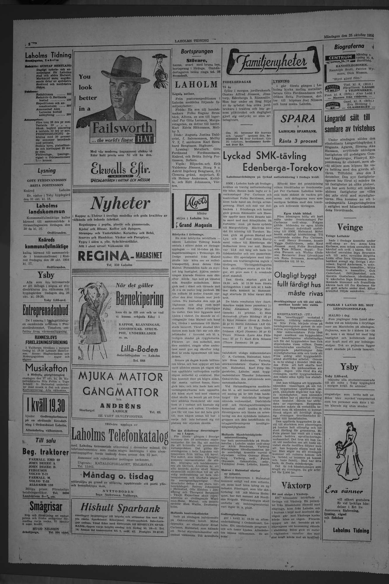 Laholms Tidning Måndag 25 oktober 1954, sida 2