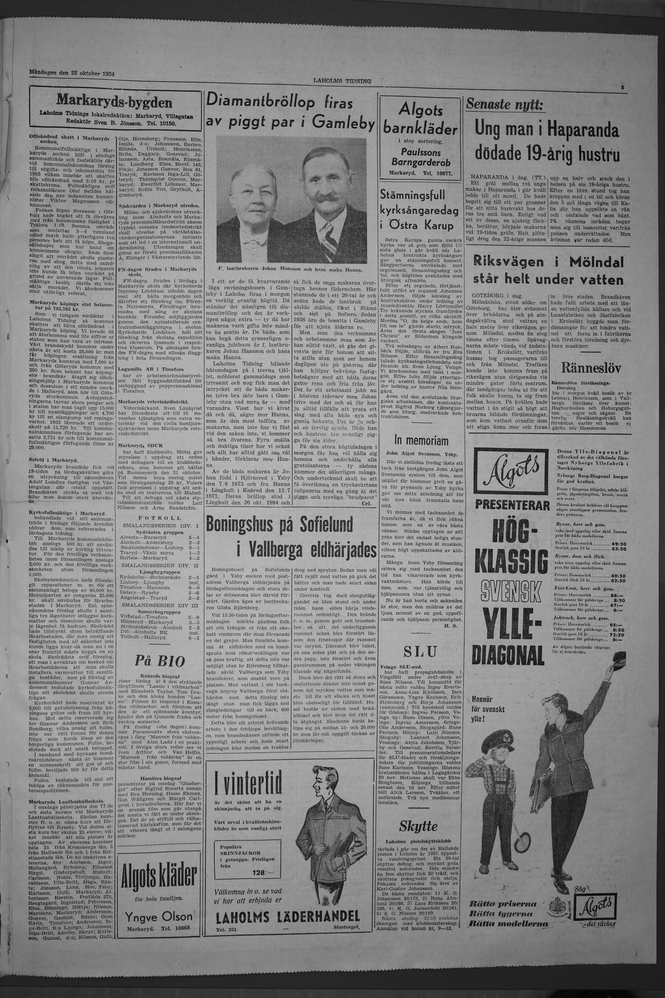 Laholms Tidning Måndag 25 oktober 1954, sida 3
