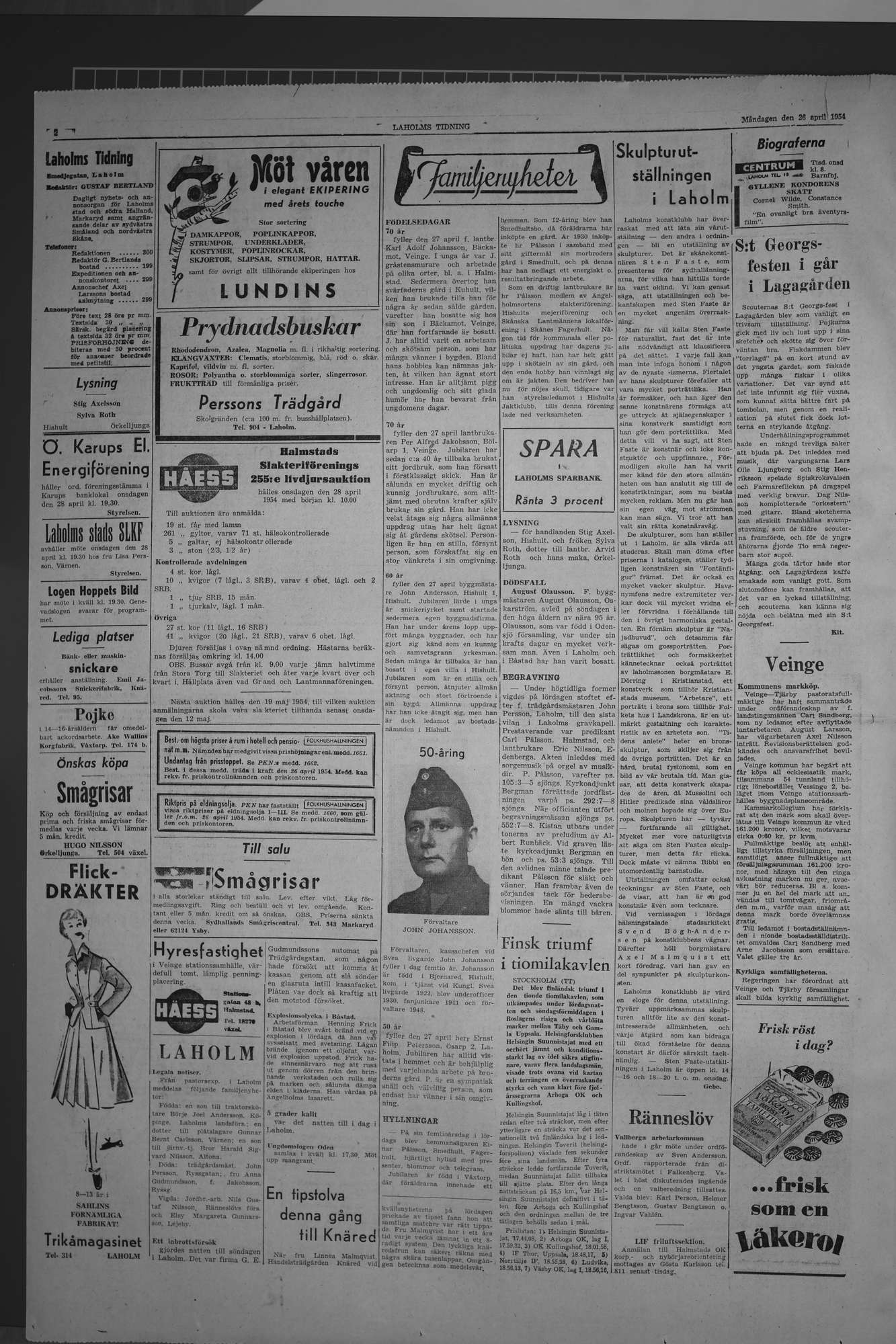 Laholms Tidning Måndag 26 april 1954, sida 2