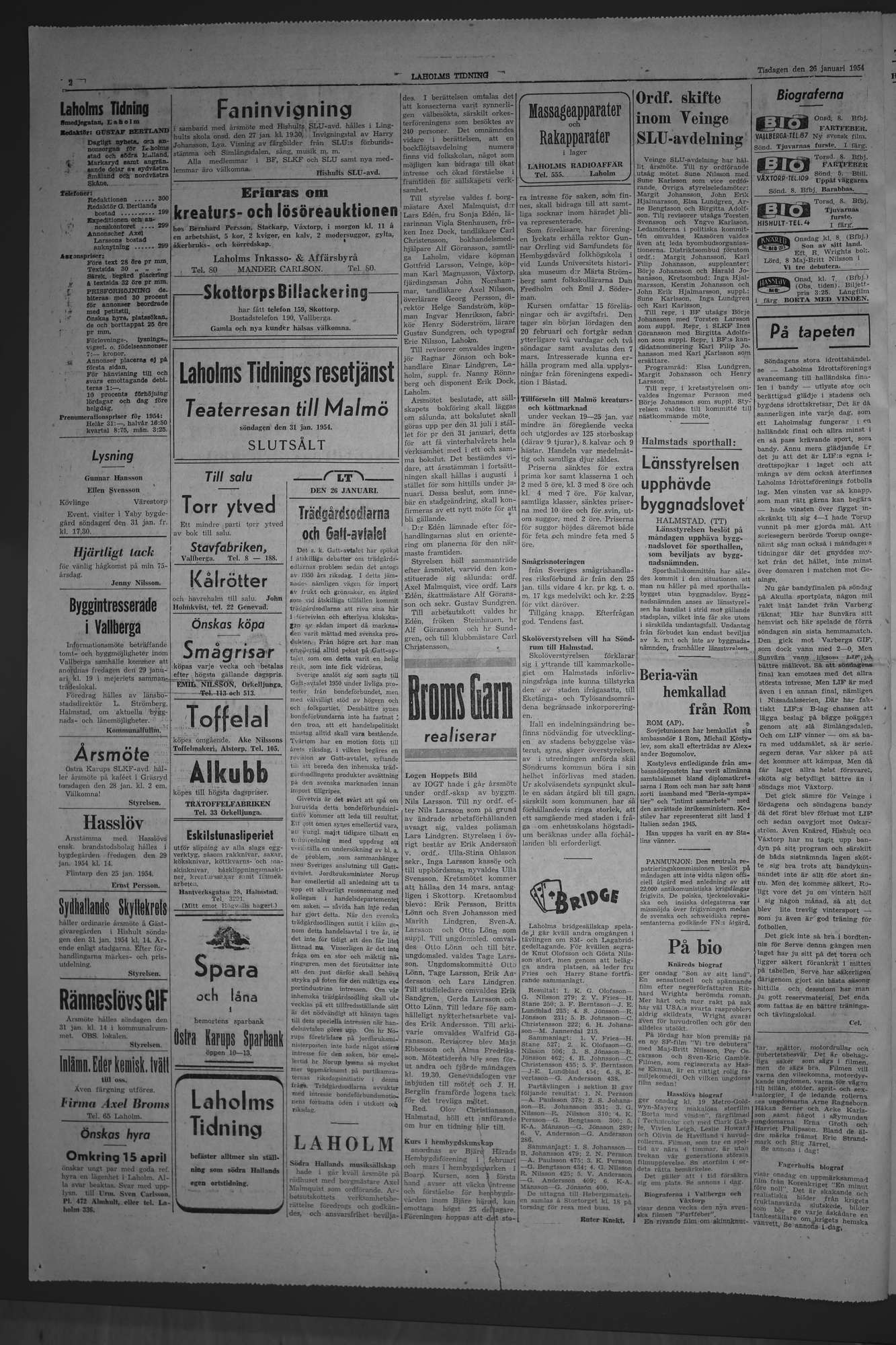 Laholms Tidning Tisdag 26 januari 1954, sida 2