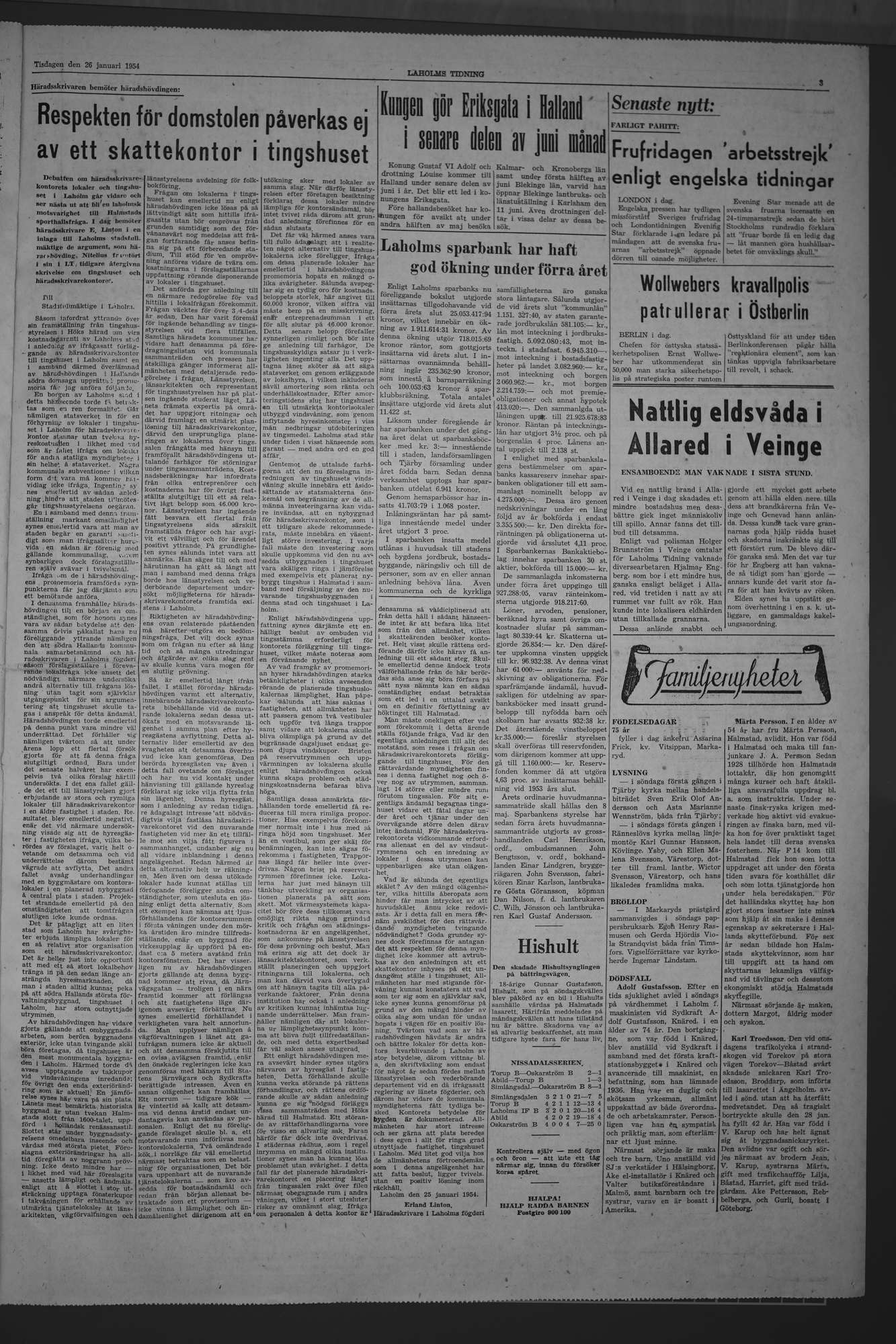Laholms Tidning Tisdag 26 januari 1954, sida 3