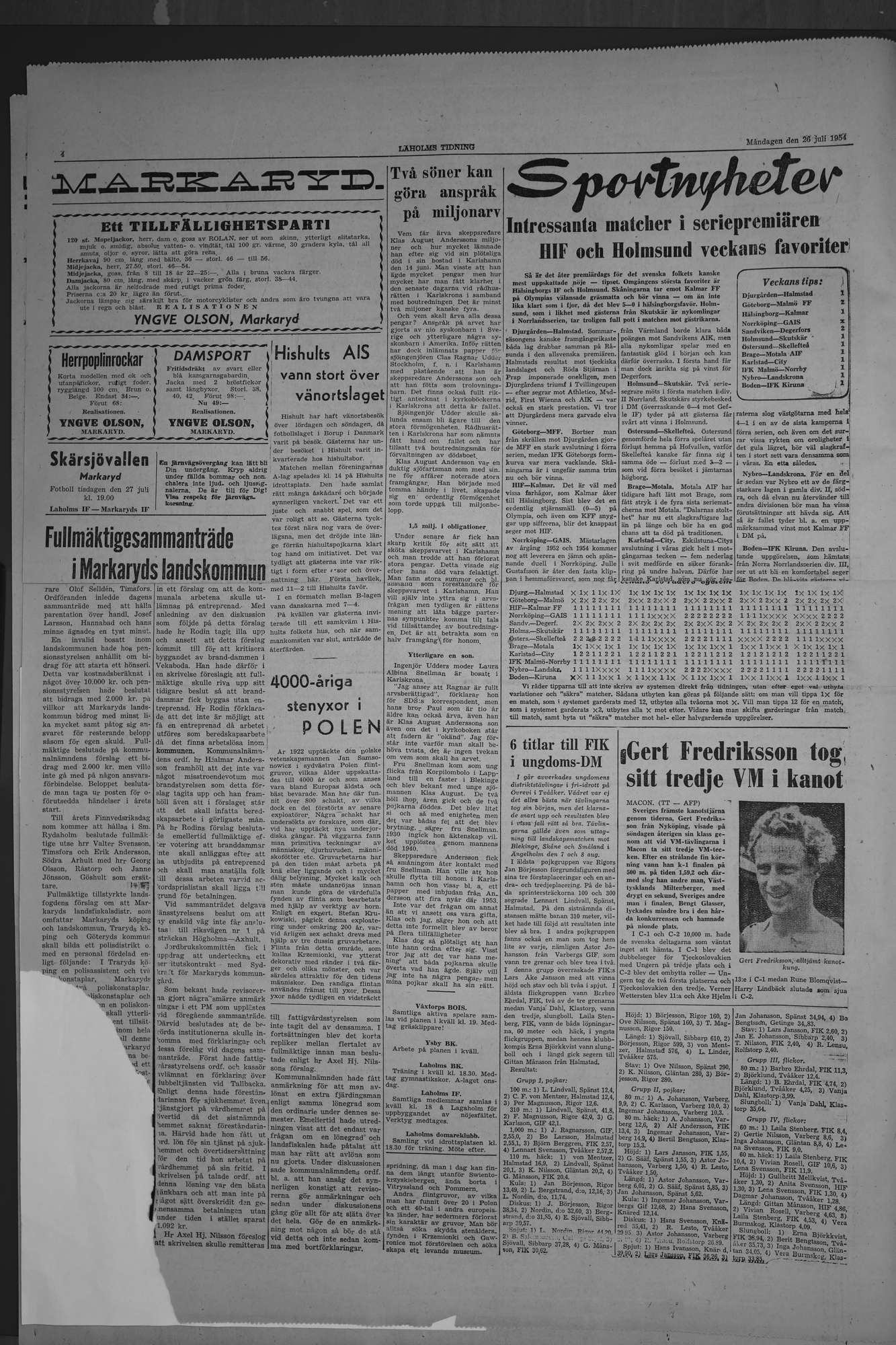 Laholms Tidning Måndag 26 juli 1954, sida 4