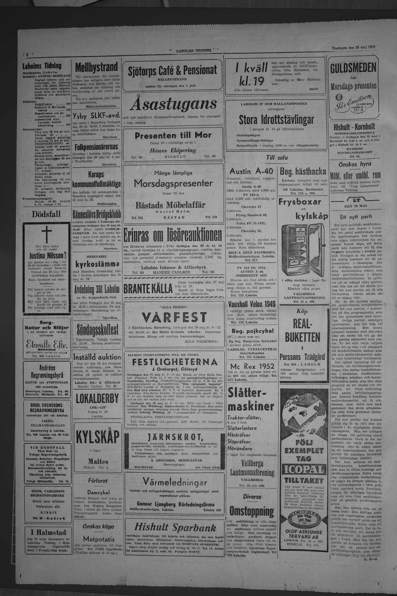 Laholms Tidning Onsdag 26 maj 1954, sida 2
