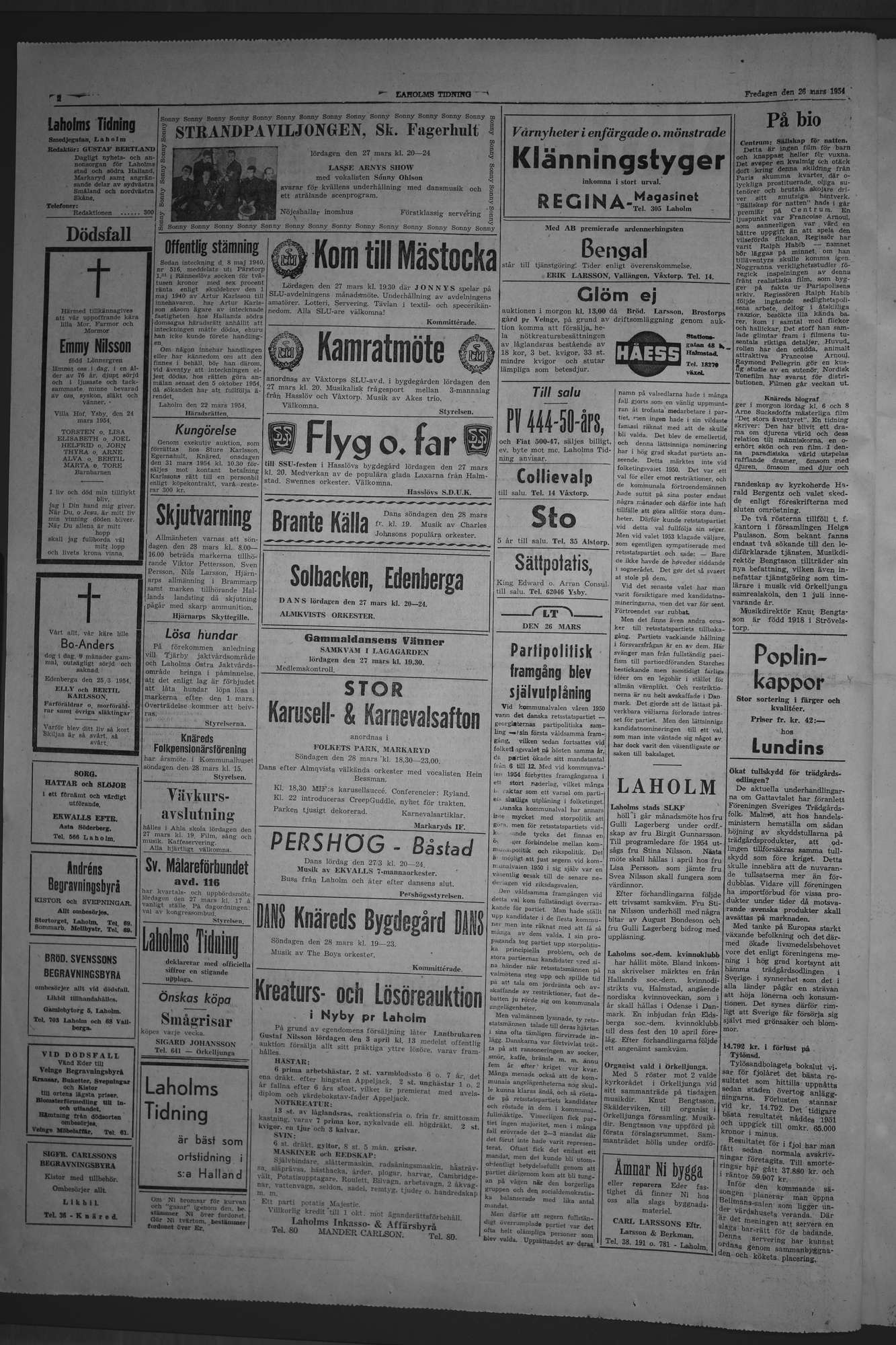 Laholms Tidning Fredag 26 mars 1954, sida 2