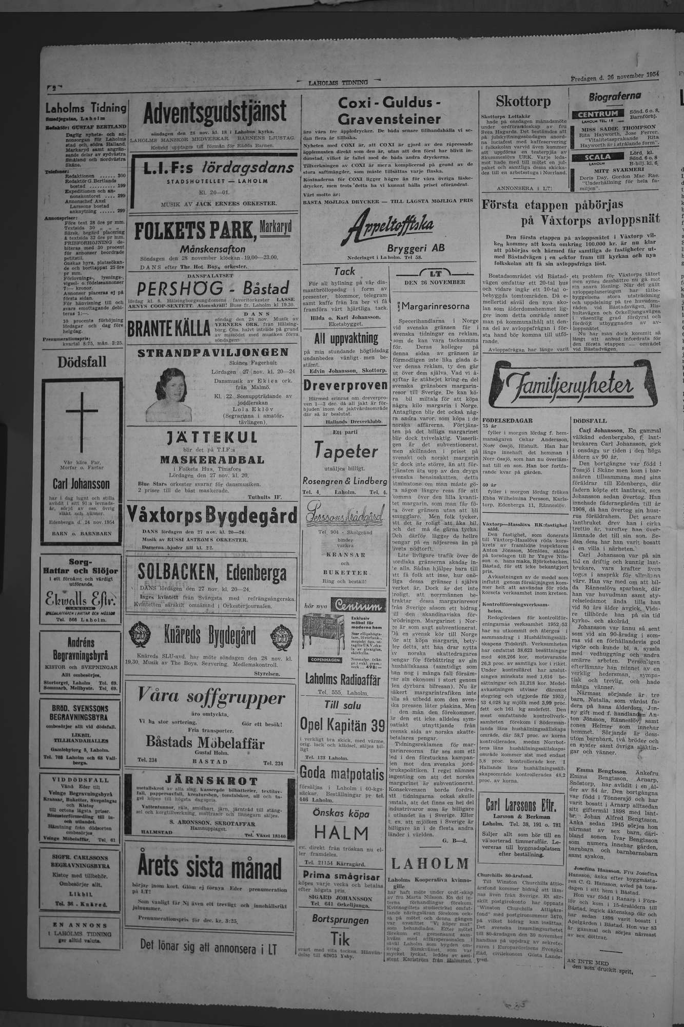 Laholms Tidning Fredag 26 november 1954, sida 2