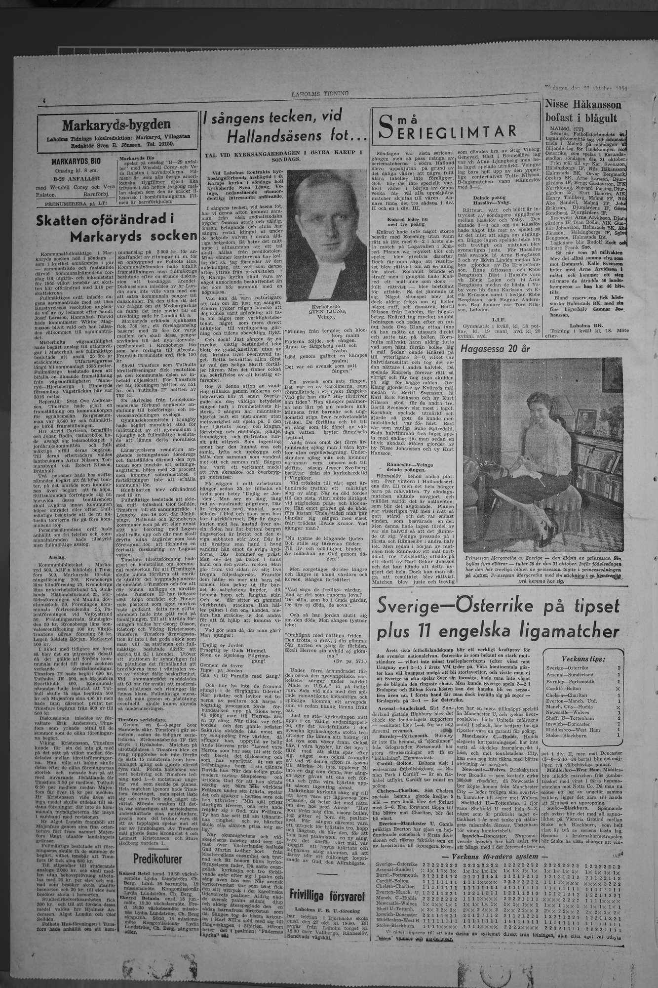 Laholms Tidning Tisdag 26 oktober 1954, sida 4