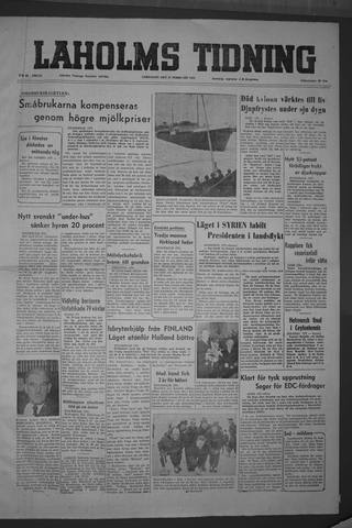 Förstasidan, Lördag 27 februari 1954