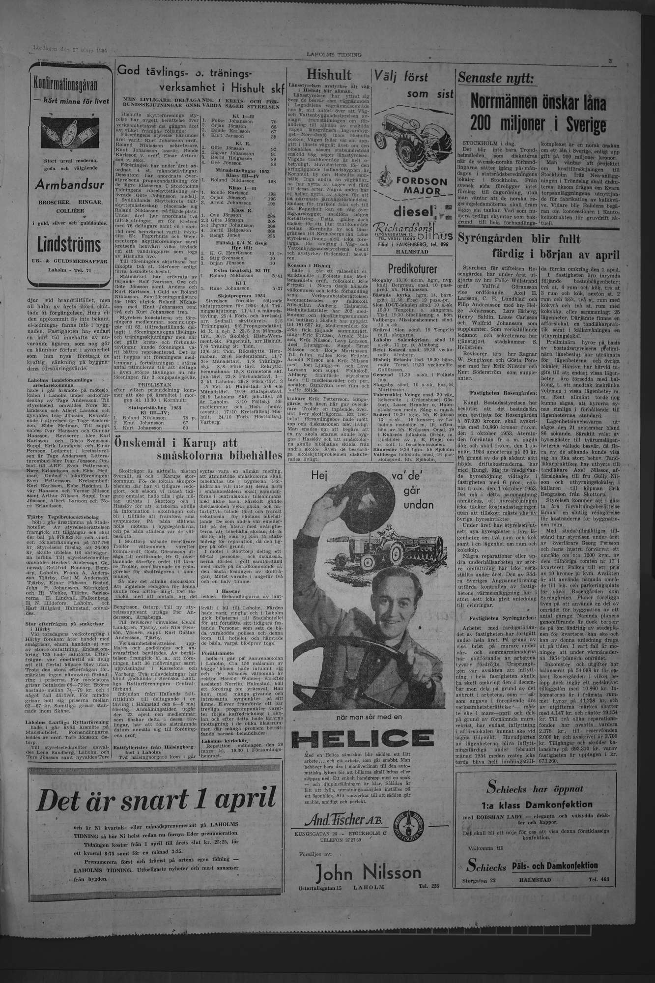 Laholms Tidning Lördag 27 mars 1954, sida 3