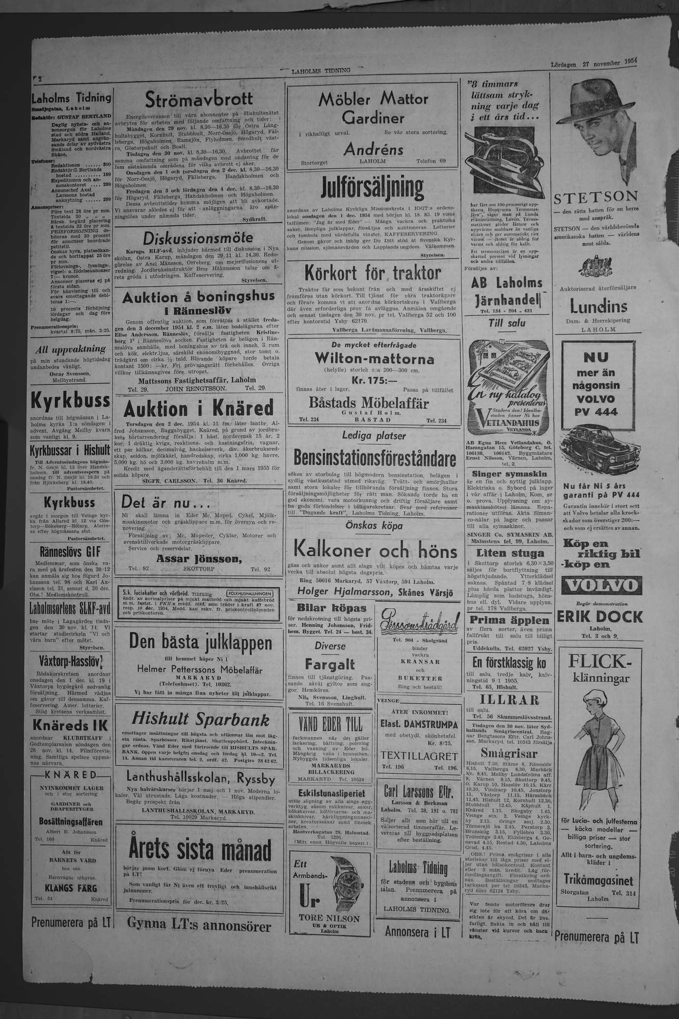 Laholms Tidning Lördag 27 november 1954, sida 2