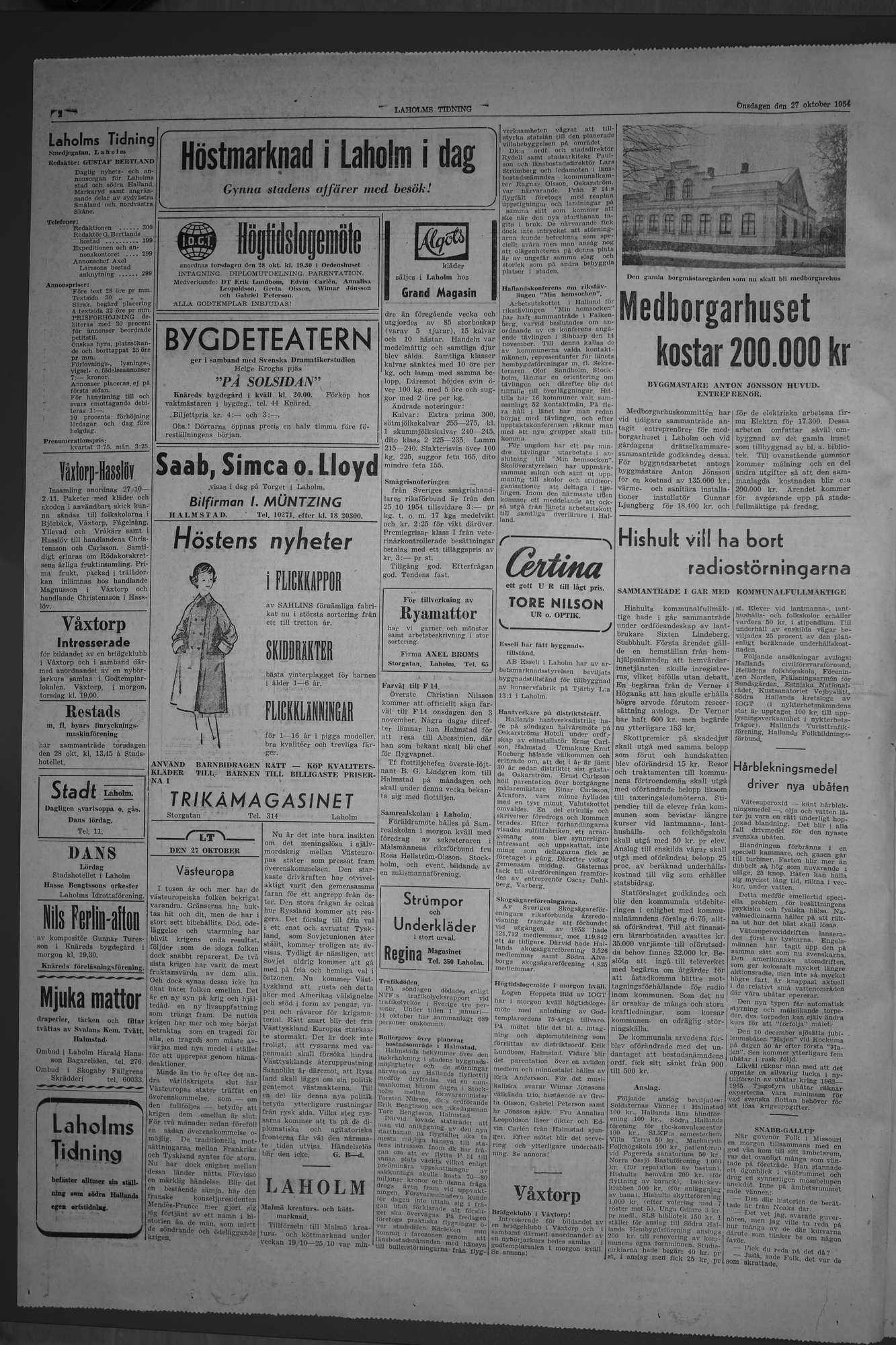 Laholms Tidning Onsdag 27 oktober 1954, sida 2