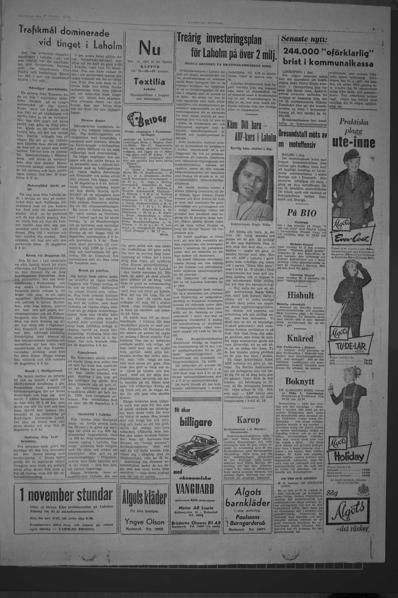 Laholms Tidning Onsdag 27 oktober 1954, sida 3