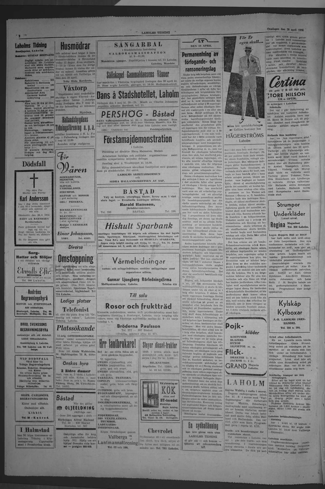 Laholms Tidning Onsdag 28 april 1954, sida 2