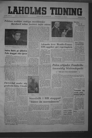 Förstasidan, Lördag 28 augusti 1954