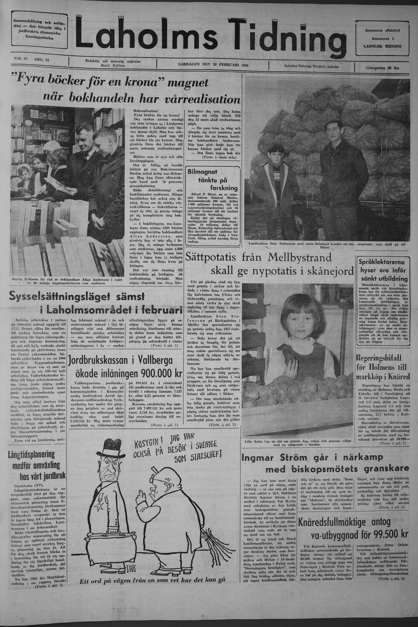 Laholms Tidning Lördag 26 februari 1966, sida 1