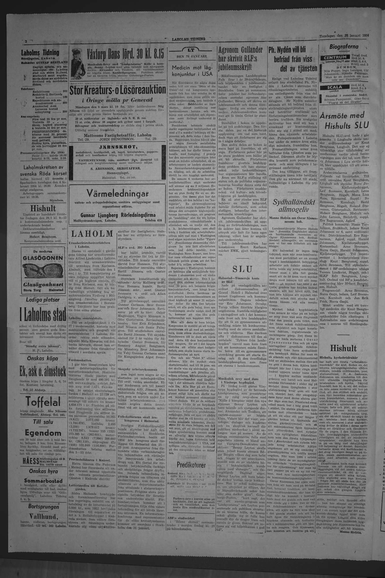Laholms Tidning Torsdag 28 januari 1954, sida 2