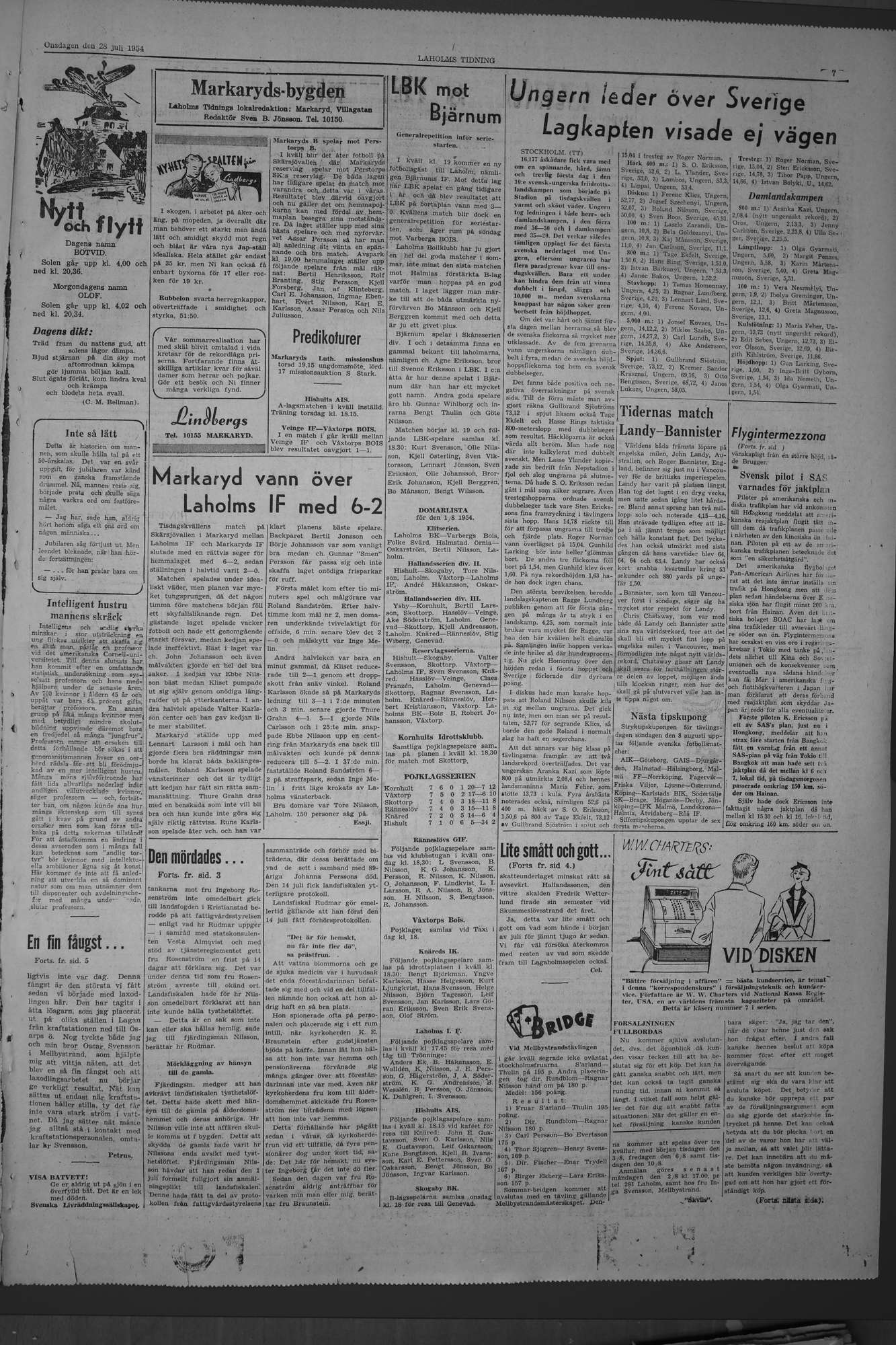 Laholms Tidning Onsdag 28 juli 1954, sida 7