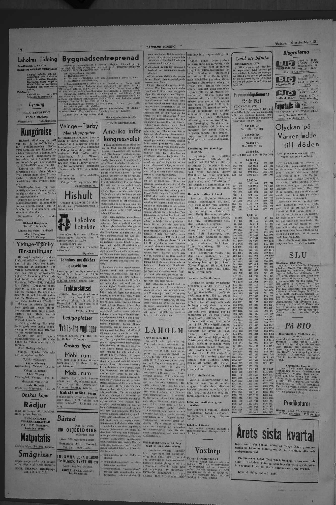 Laholms Tidning Tisdag 28 september 1954, sida 2