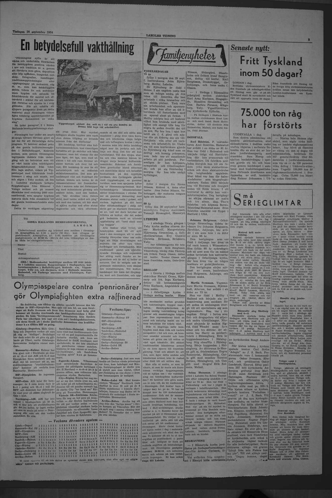 Laholms Tidning Tisdag 28 september 1954, sida 3