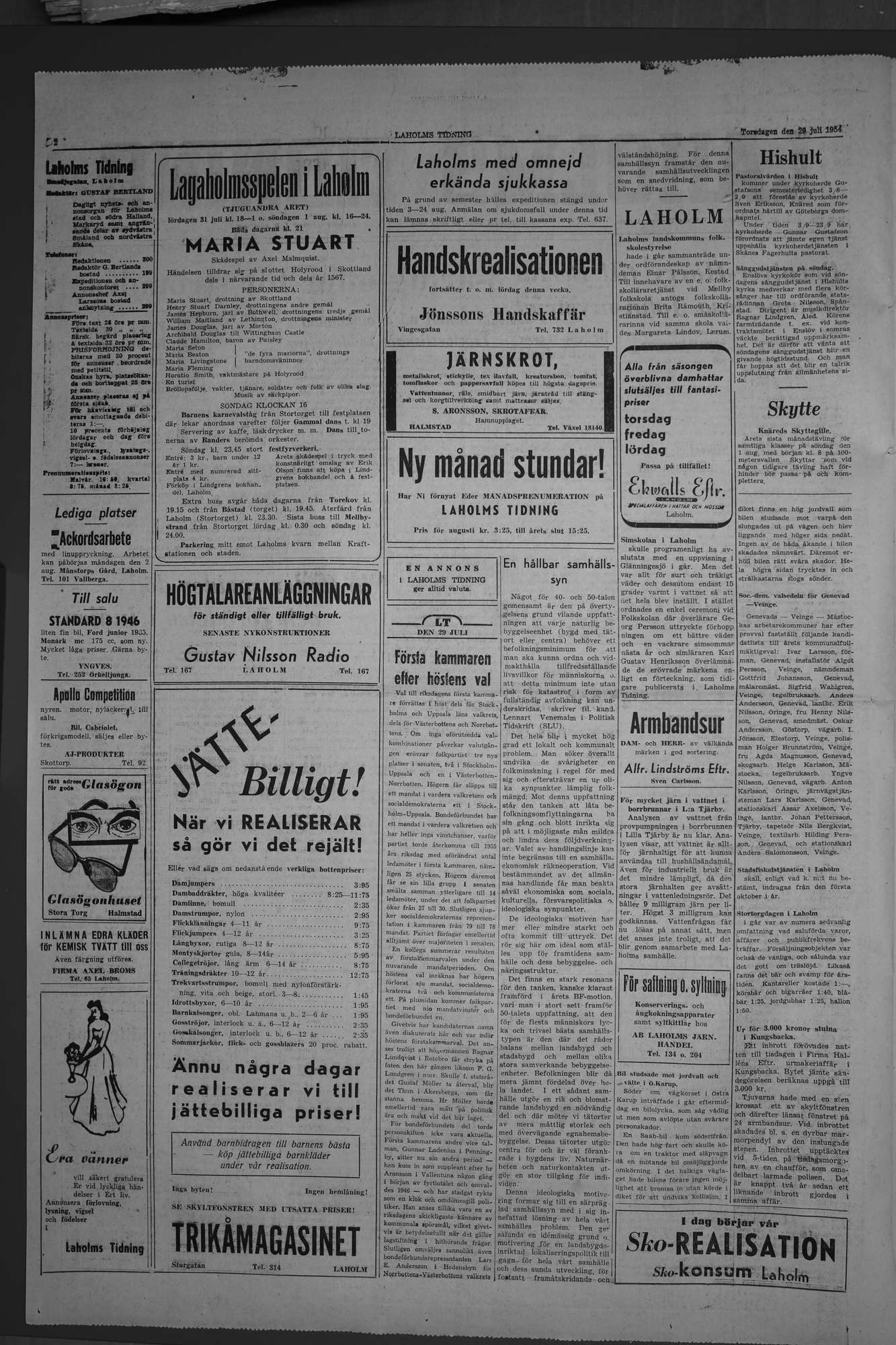 Laholms Tidning Torsdag 29 juli 1954, sida 2