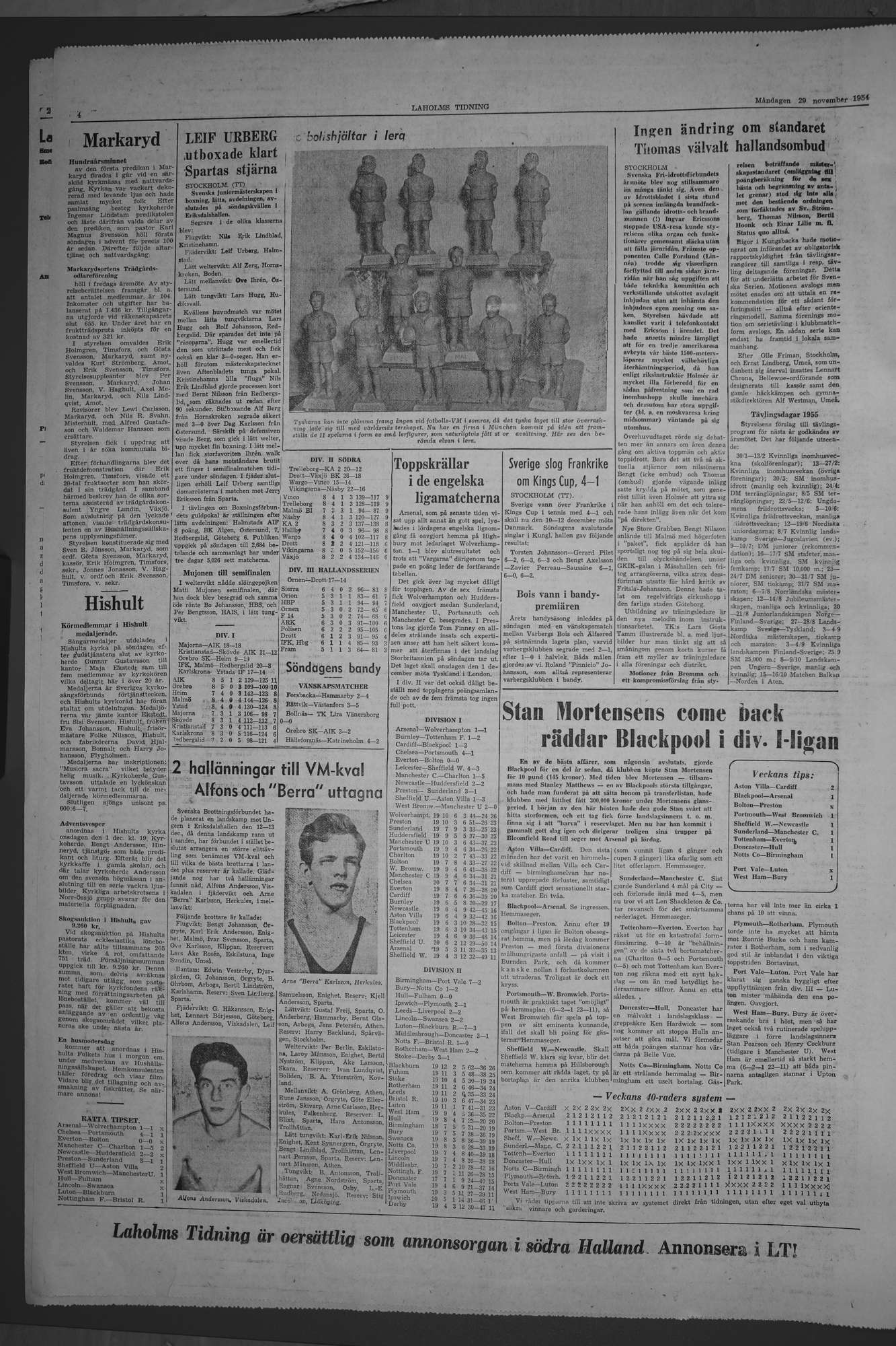 Laholms Tidning Måndag 29 november 1954, sida 4
