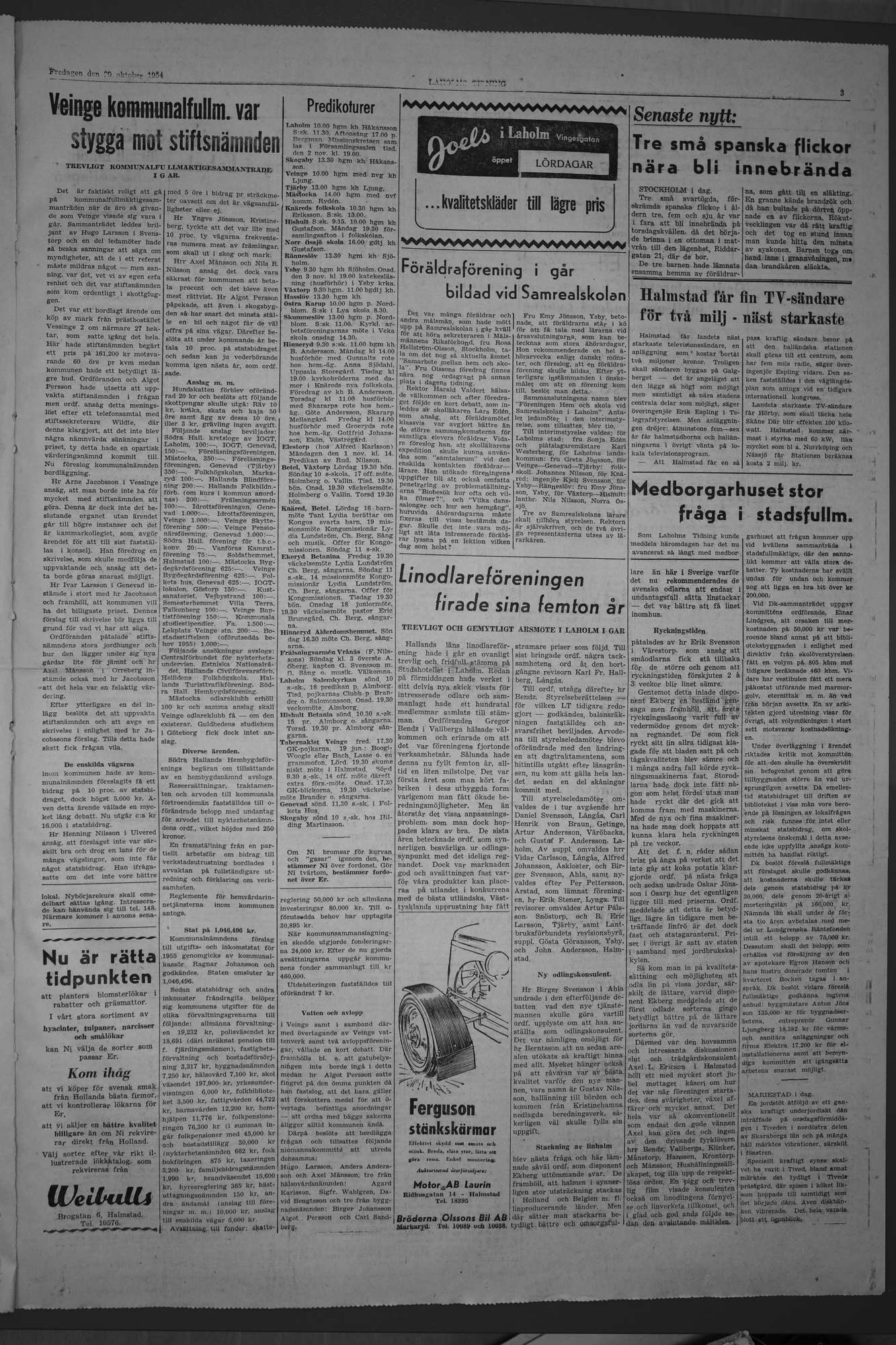 Laholms Tidning Fredag 29 oktober 1954, sida 3